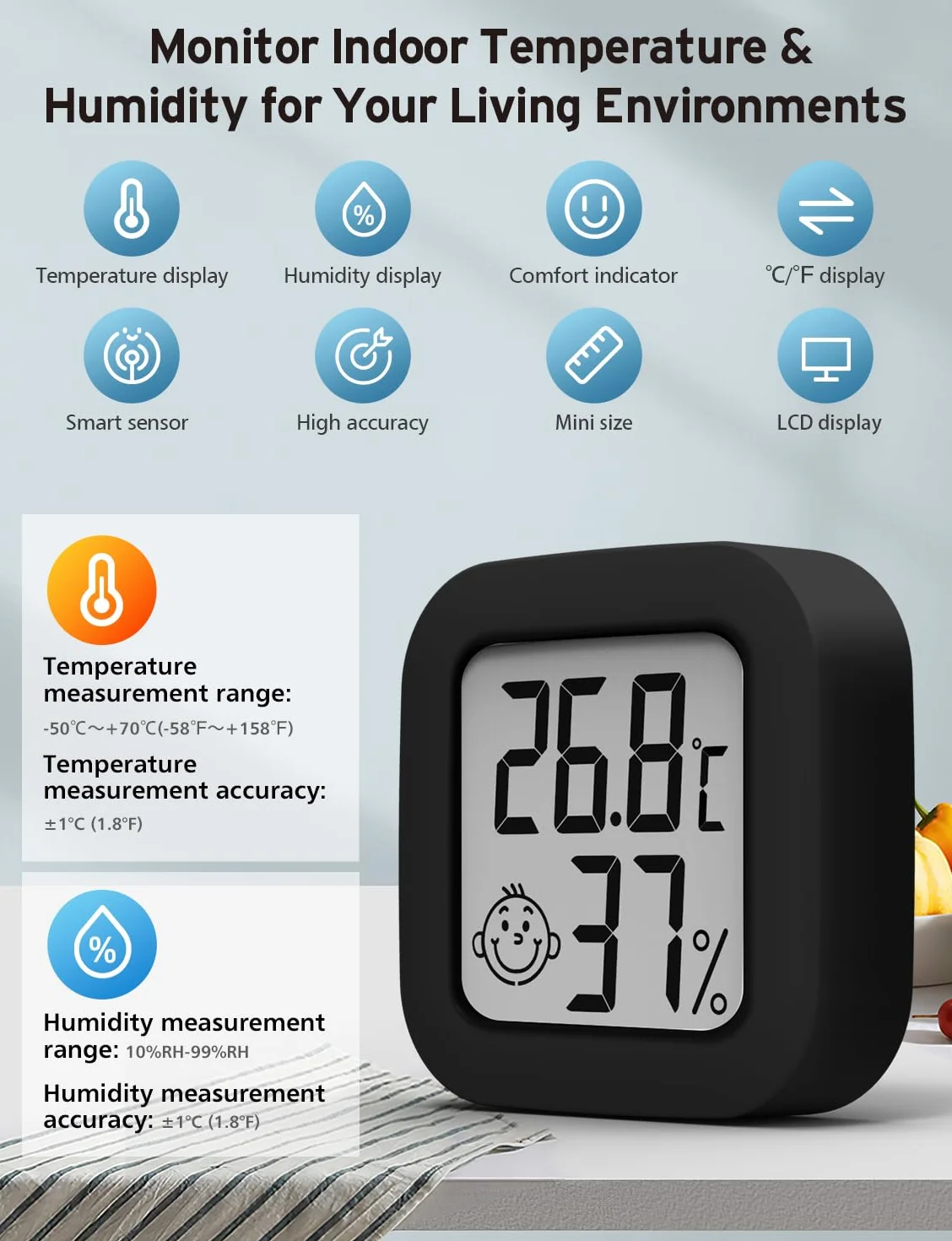 Termometro Igrometro Digitale, Monitor Temperatura Umidità Interno per Serra Stanza Casa
