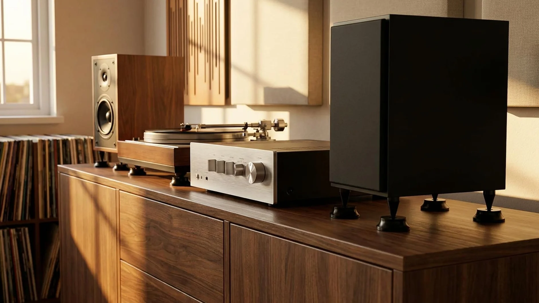 Set di punte e cuscinetti per altoparlanti M6, alluminio nero, Ø10 mm cono con radius pad Ø20 mm, ammortizzatori vibrazioni HiFi
