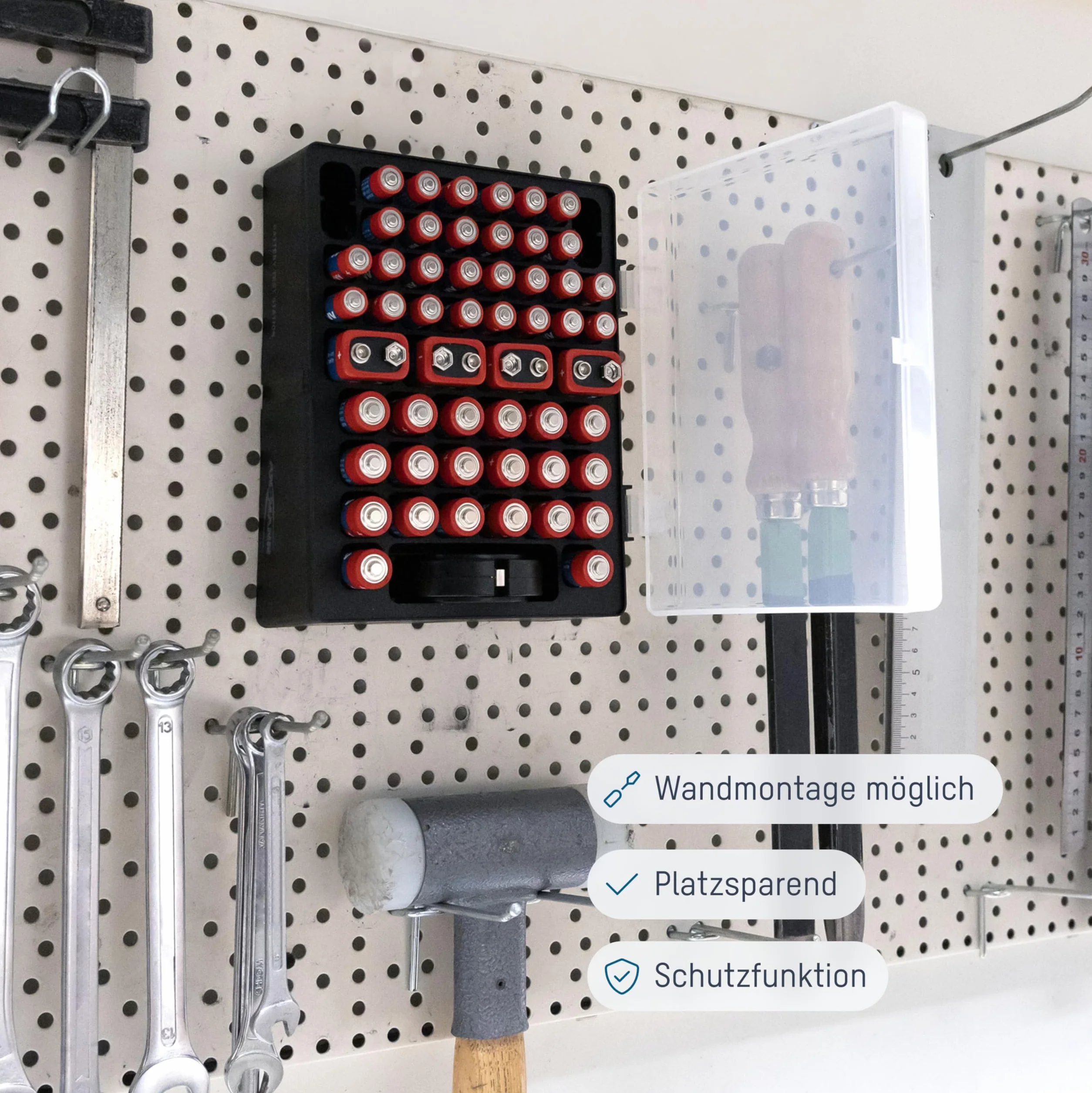 ANSMANN Scatola per batterie con tester 48 batterie 20x Micro AAA 24x stilo AA 4x 9V Organizer portatile