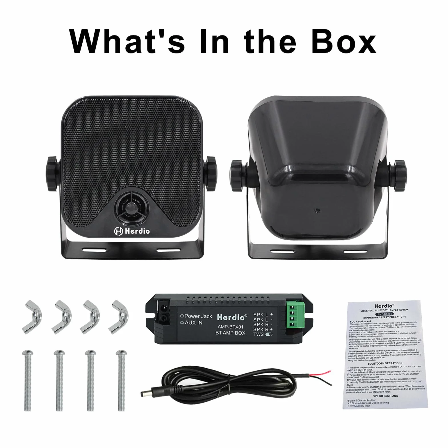 Herdio 100W 10.2cm Impermeabile Bluetooth Speaker Box per Marina Boat ATV UTV Nero