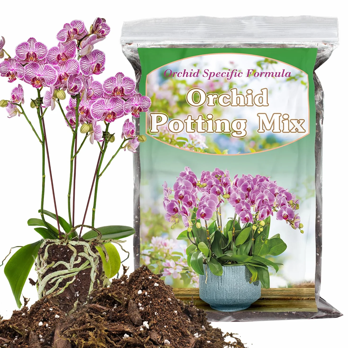 Miscela per invasatura di orchidee per rinvaso, miscela di muschio e corteccia di pino, torba di cocco e perlite, miscela di corteccia di orchidea, buon drenaggio - 1QT