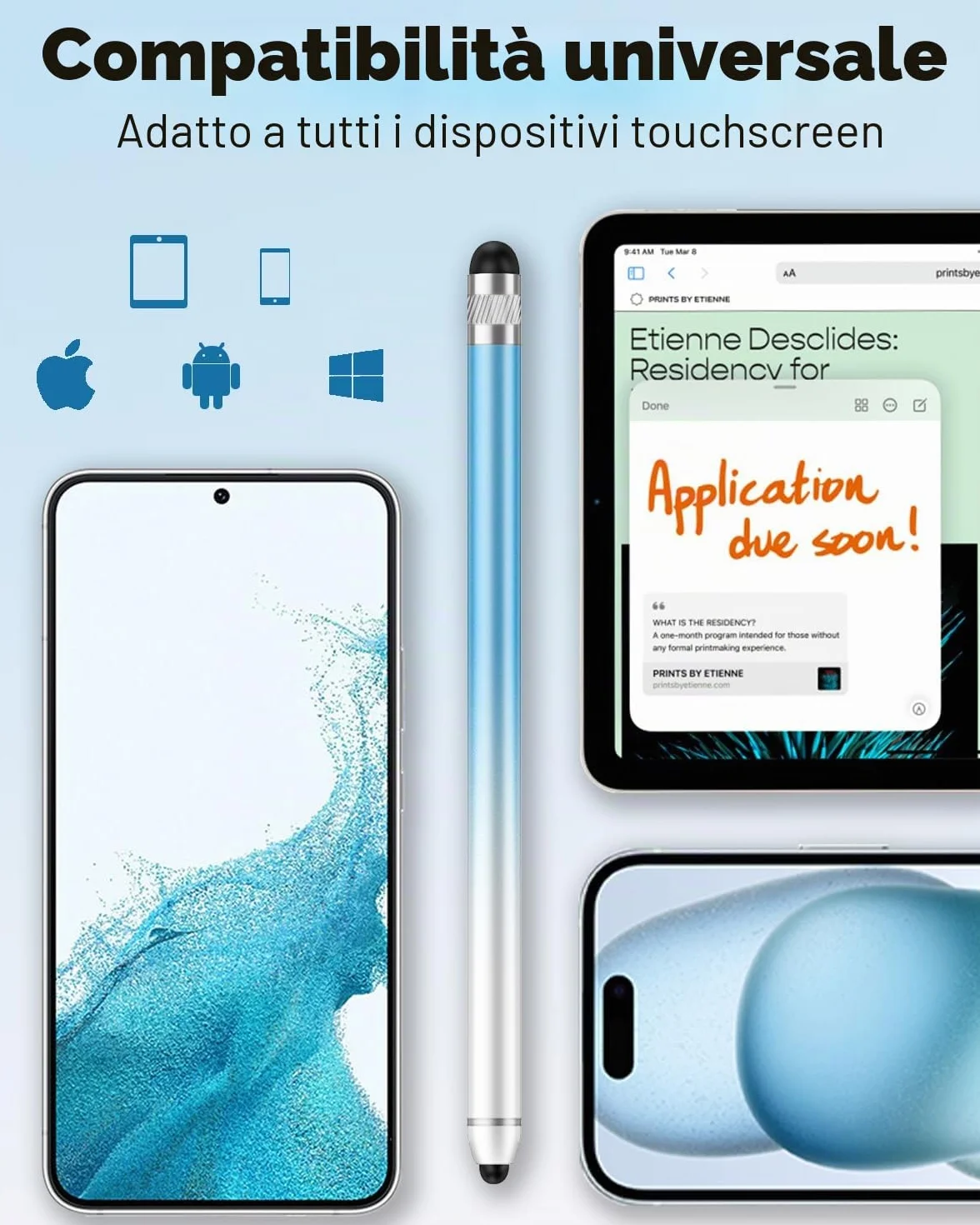 AmberVec Penna Stylus Capacitiva a Doppia Punta per Touchscreen iPhone iPad Android Tablet, Confezione da 2