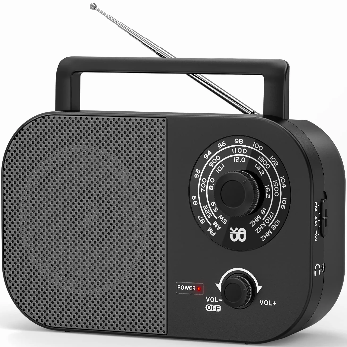 Radio Portatile AM FM SW con Alimentazione a Rete e Batteria, Altoparlante Integrato - Nero