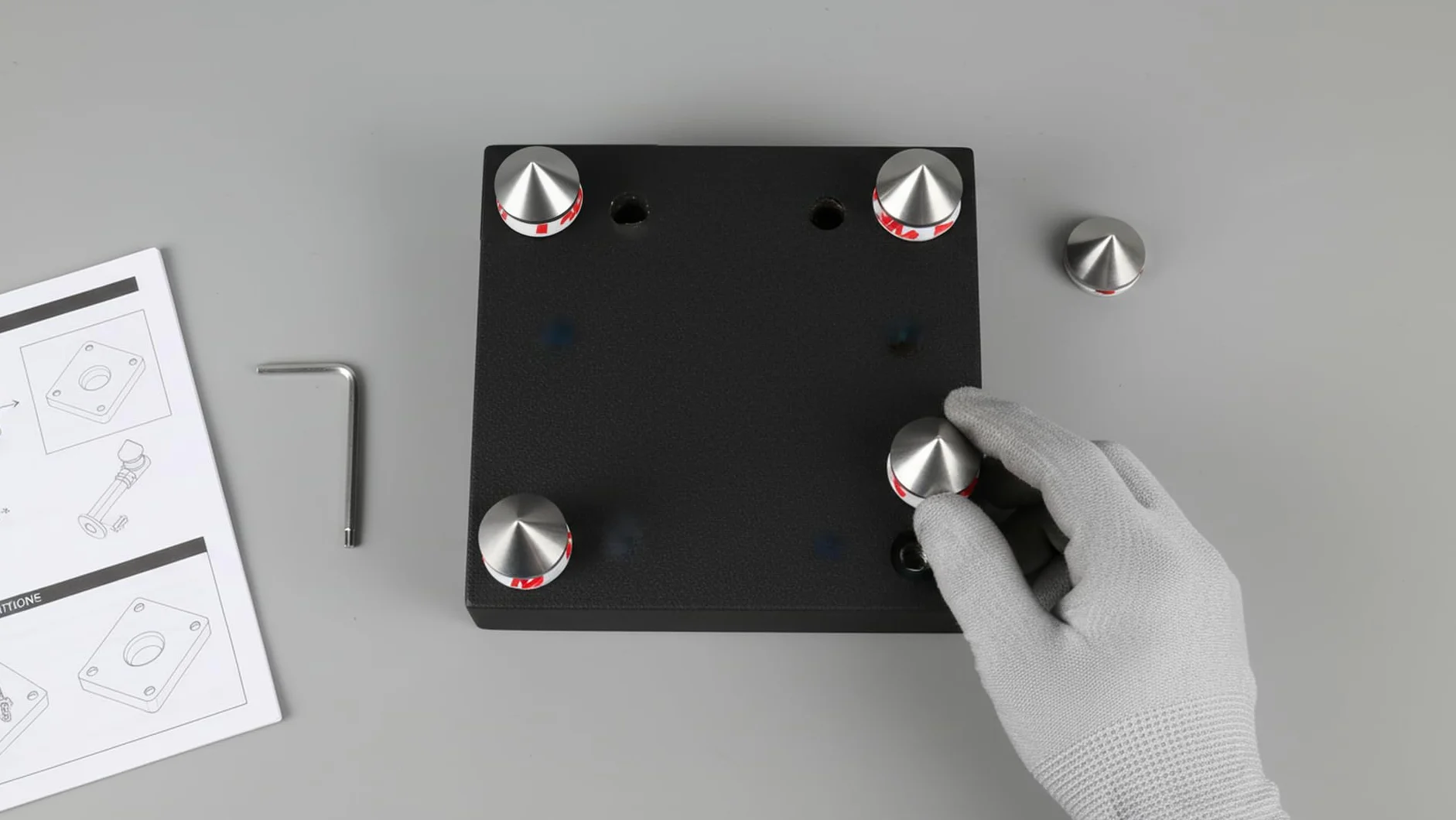 PrecisionGeek Altoparlanti Spike Cono Absorber Vite 4pz Cuscinetto Biadesivo 4pz Aluminio Nero