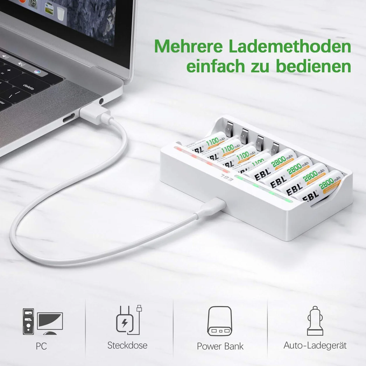 EBL Caricabatterie Indipendente 8 Slot per Batterie Ricaricabili AA AAA Ni-MH con 4 pcs AA 2800mAh e 4 pcs AAA 1100mAh