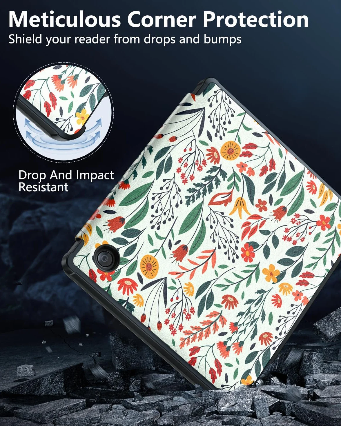 MoKo Cover per Kobo Libra Colour 7 Pollici 2024, Custodia Protettiva in TPU Morbido con Auto Wake/Sleep, Fiori