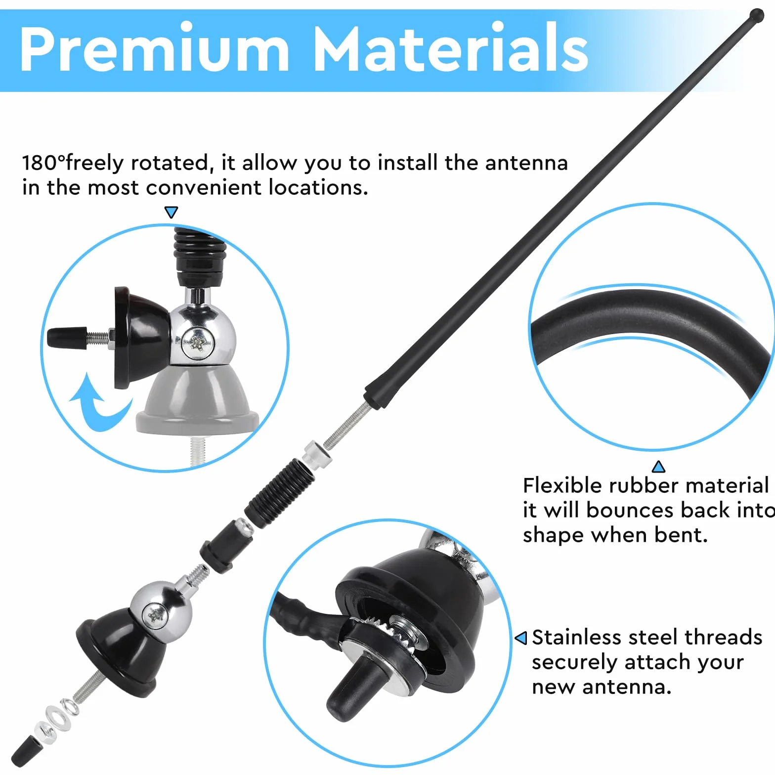 DBREAKS Antenna Radio Marina Impermeabile AM FM Universale 16'' Gomma