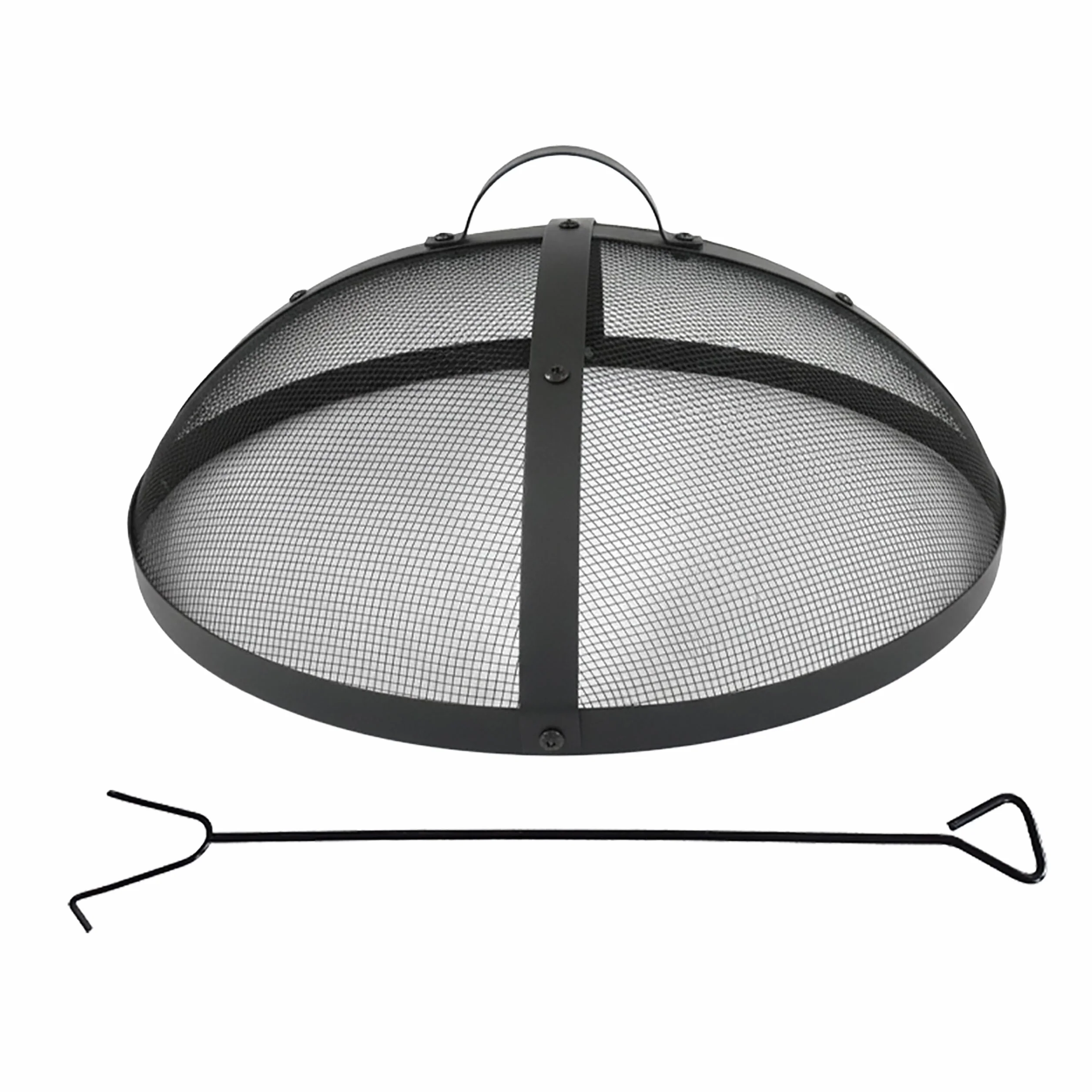 Relaxdays Parascintille in Acciaio Ø 50 cm con attizzatoio, Maniglia e griglia Rotonda Nero