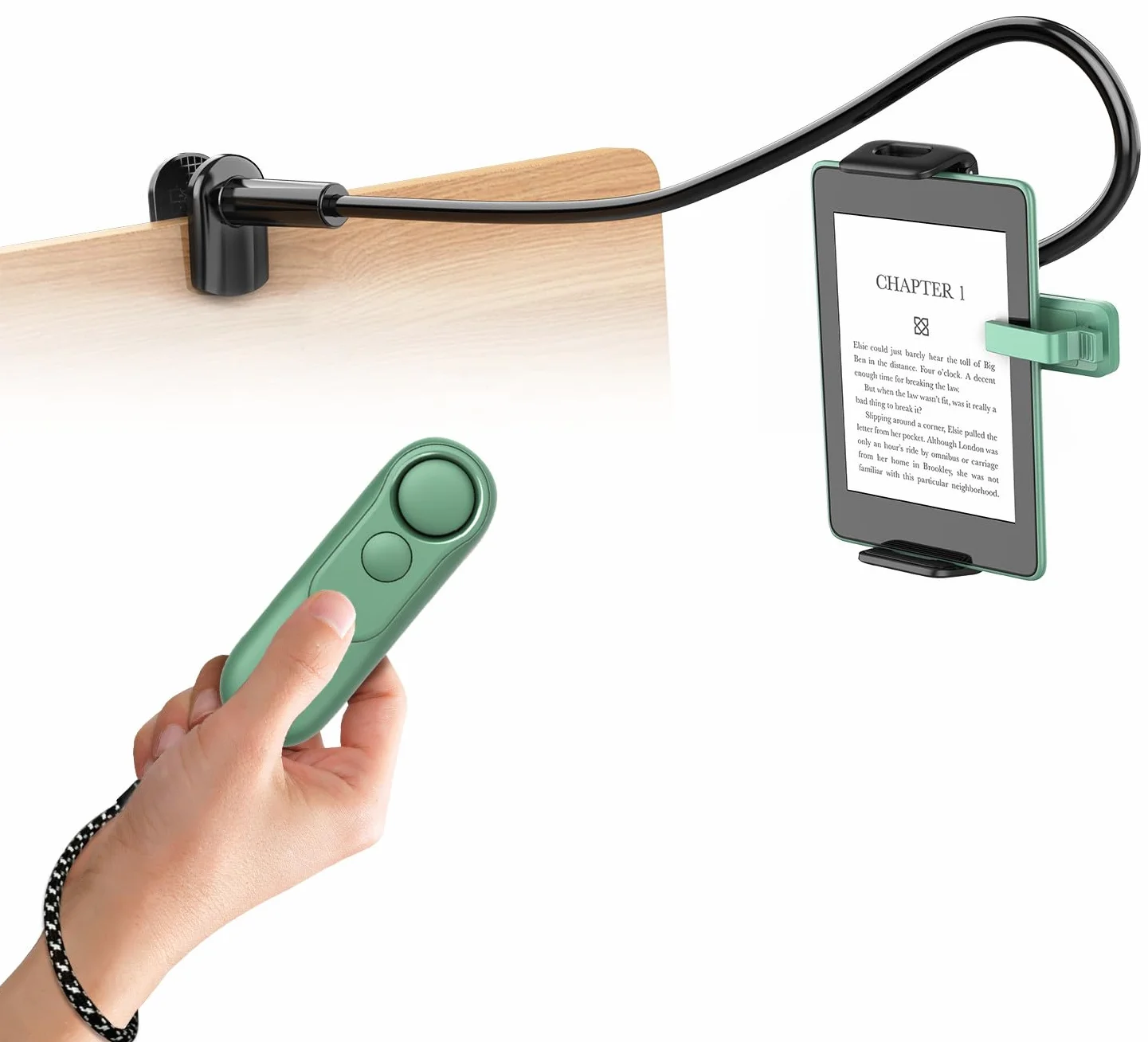 Telecomando per Kindle con Supporto Regolabile, Voltapagine Remoto per Kindle Paperwhite, Oasis, iPad, Android 4,7-10,35", Verde