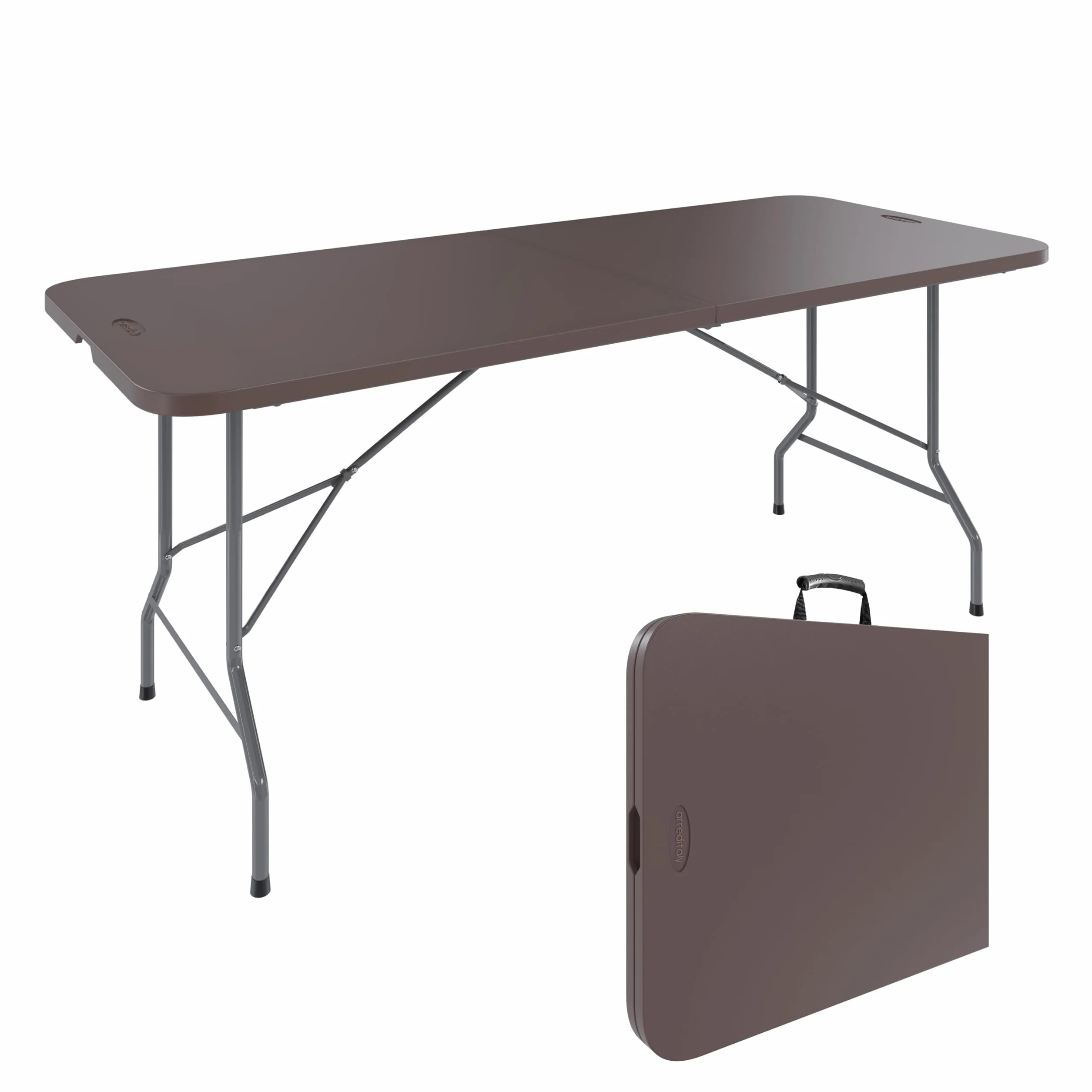 Tavolo Birreria Pieghevole in Resina Dura Soluzione Pratica per Terrazzo Campeggio Giardino Set Facile Trasporto Con Maniglia Adatto a Fiere Sagre Rettangolare Dimensioni 180 x 74 x 74 Cm Marrone