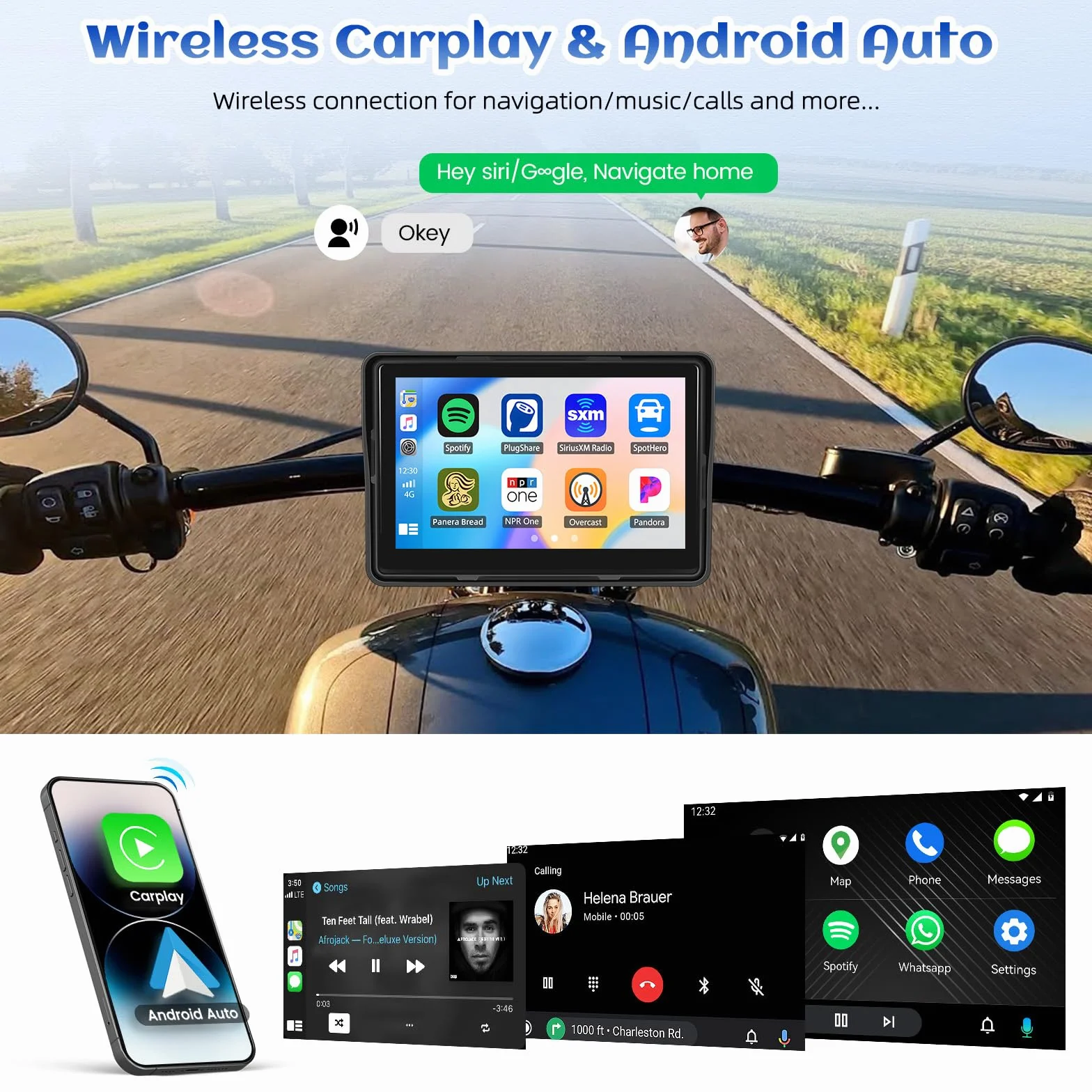 CAMECHO GPS CarPlay Navi Display Moto Senza Fili Android 5 Pollici Impermeabile Touchscreen Doppio Bluetooth EQ