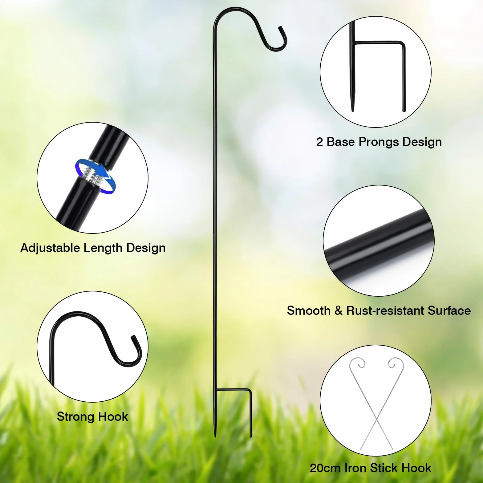 Ganci da Pastore da Giardino 81.5cm Regolabile in Metallo 4 Ganci 20cm Esterni