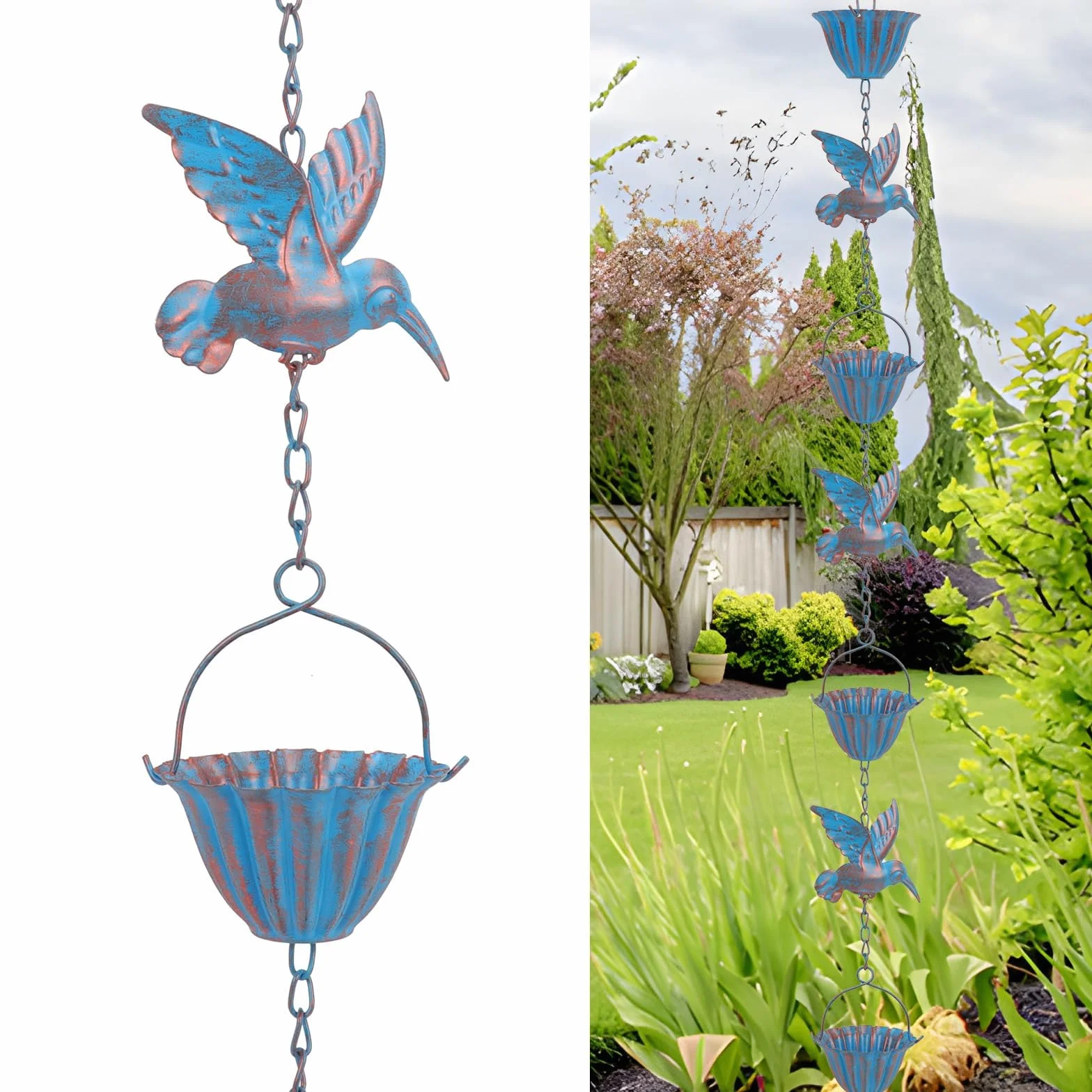 Colibrì Catena Pioggia 2,4 m Metallo Decorazione per Grondaie Esterni