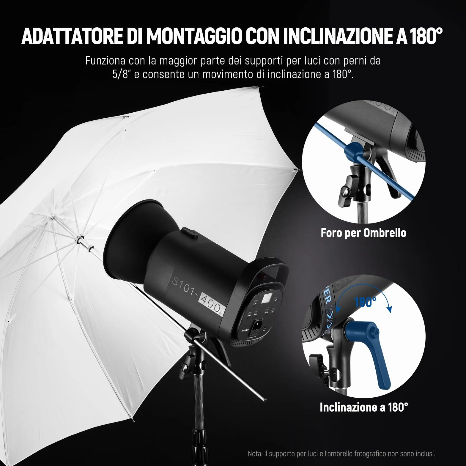 NEEWER S101-400W Strobo Flash 150W Lampada Pilota 9 Livelli 400W GN65 5600K Riflettore Standard Attacco Bowens Ventola Silenziosa S1/S2