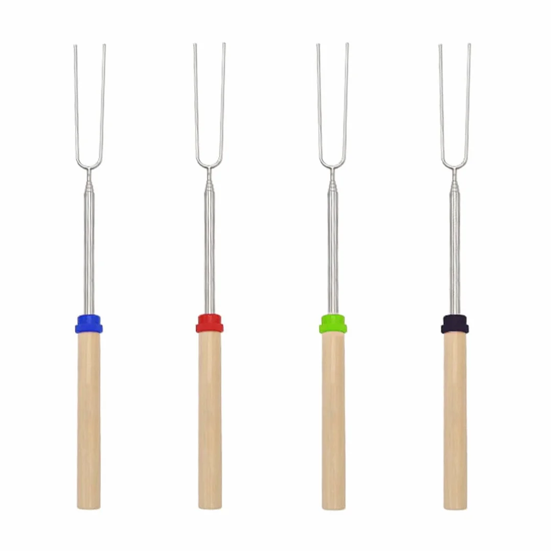 WeddHuis 4 Pezzi Spiedini da Grill Telescopici per Marshmallow, Bastoncini da Arrosto, Forchette da Campeggio, Spiedini da Fuoco in Acciaio Inox (Estensibili 31-81cm)