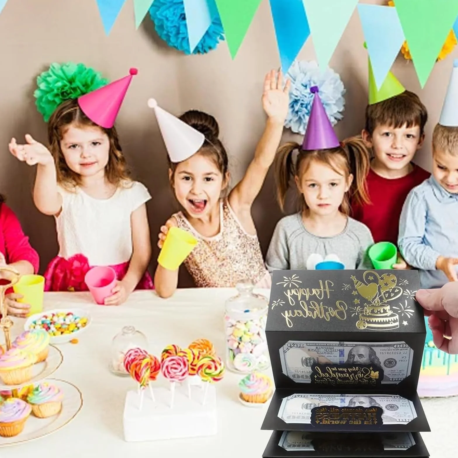 Biglietto Auguri Compleanno con Busta Nero Oro per Regali in Contanti Uomo Donna