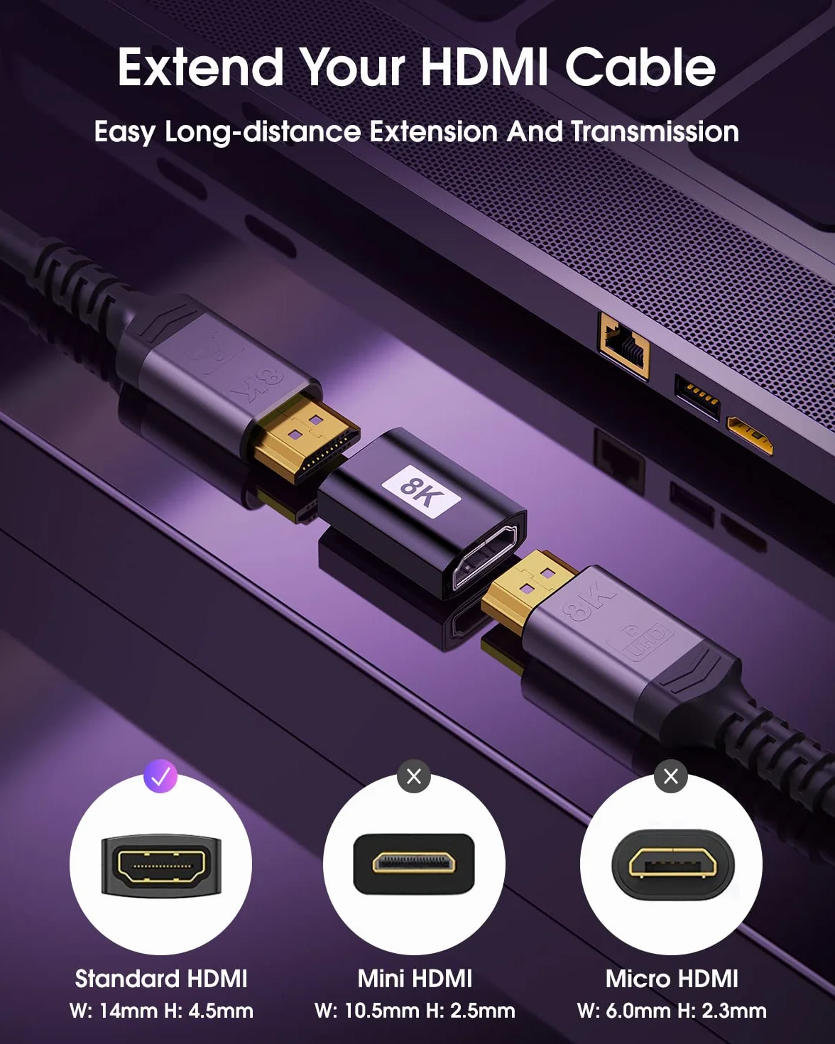 ANDTOBO Adattatore HDMI 8K 2.1 Femmina Femmina Prolunga 8K/4K@60Hz UHD eARC 2 Pezzi