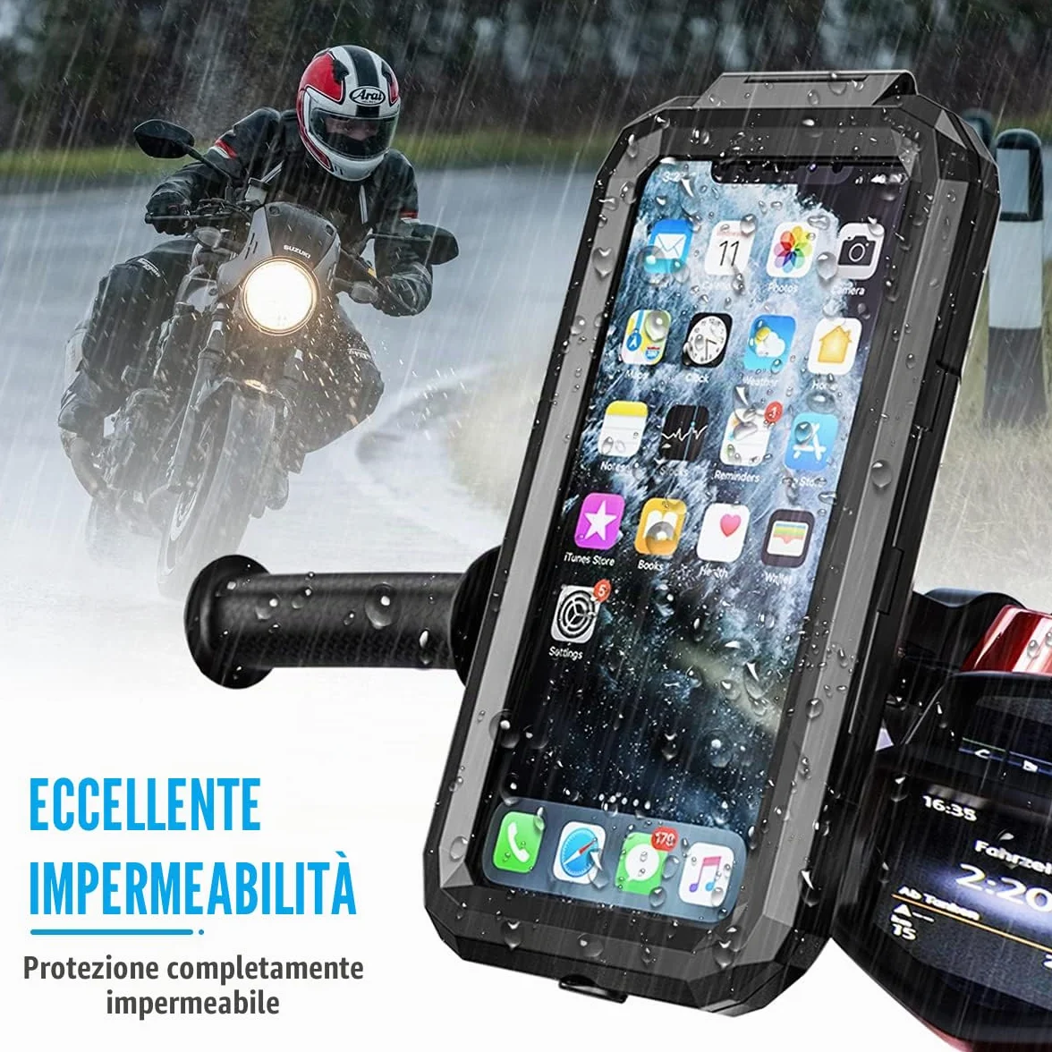 Supporto Telefono Moto Impermeabile con Rotazione 360° Anti Vibrazione per Smartphone 5.5-6.8"
