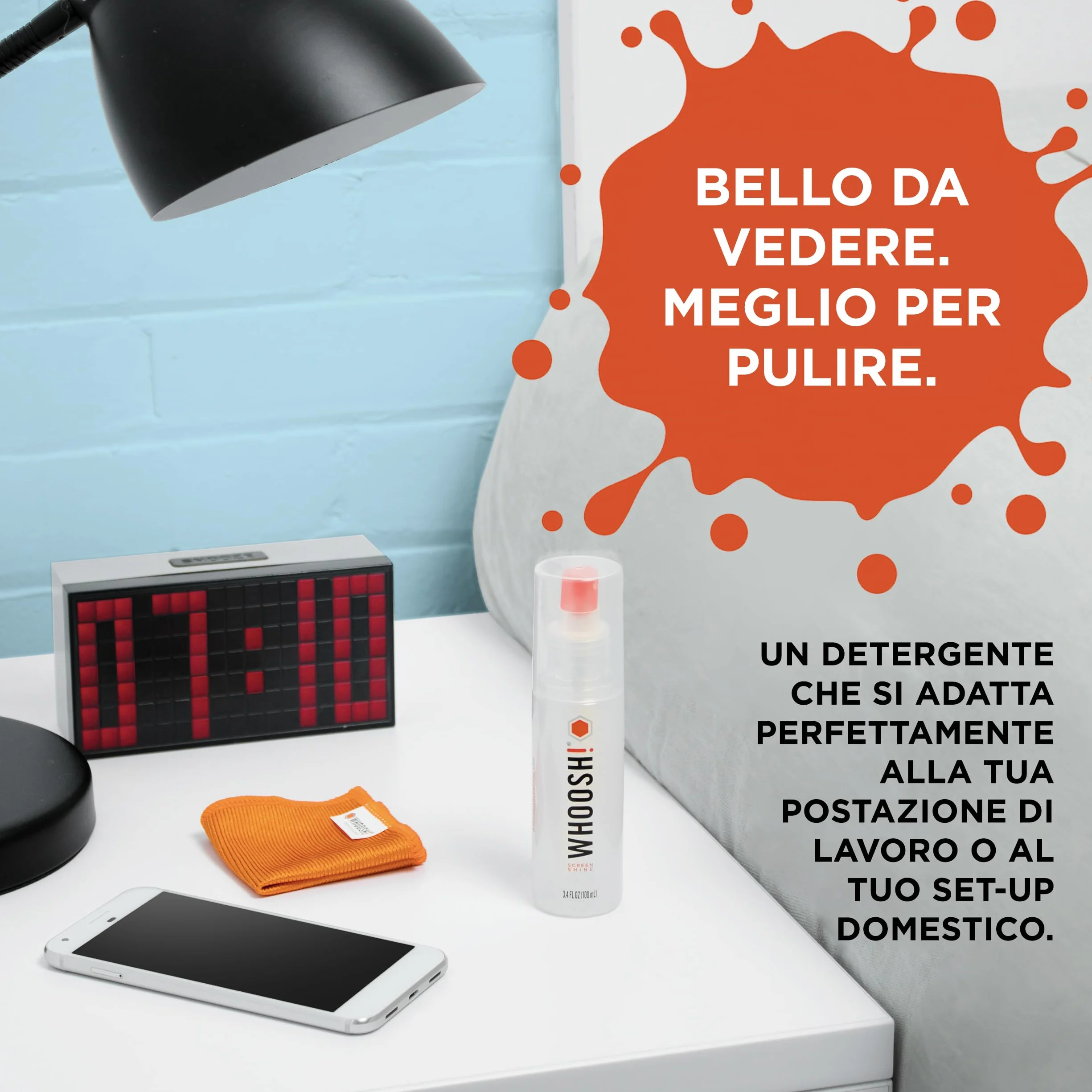 WHOOSH! Screen Shine Go XL Kit Pulizia iPhone 100 Ml Panno Microfibra Pulisci Occhiali MacBook Smartphone