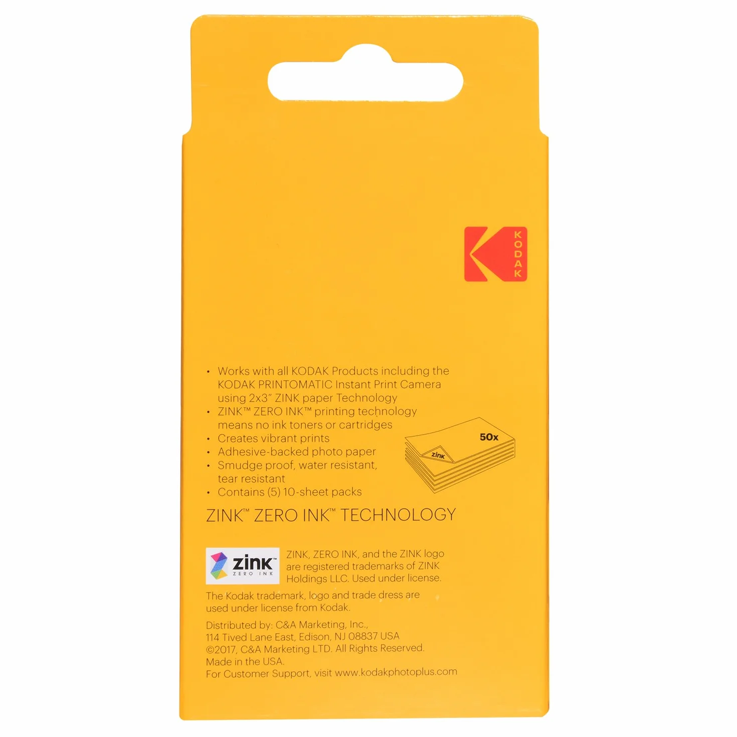 KODAK Carta fotografica ZINK adesiva 5,1x7,5 cm (2x3") 50 fogli Compatibile Printomatic+ Smile+ Slim Step Touch