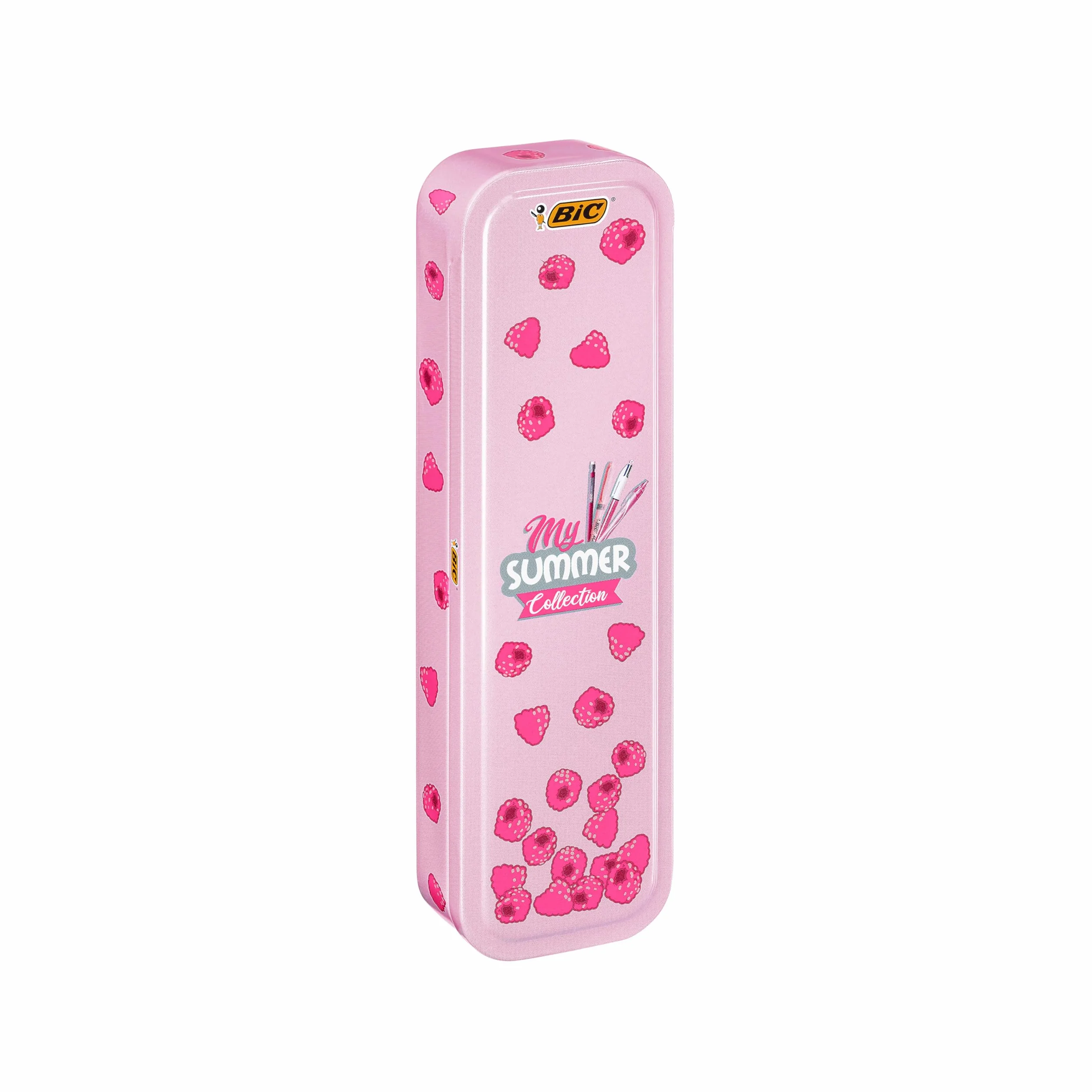 Bic My Summer Collection Pink Box, Penna Gel Quick Dry A Sfera A Scatto 4 Colori, Matita Con Gomma Matic Fun (0.7Mm), Evidenziatore Pastello Rosa Grip Pastel, 4 Unità
