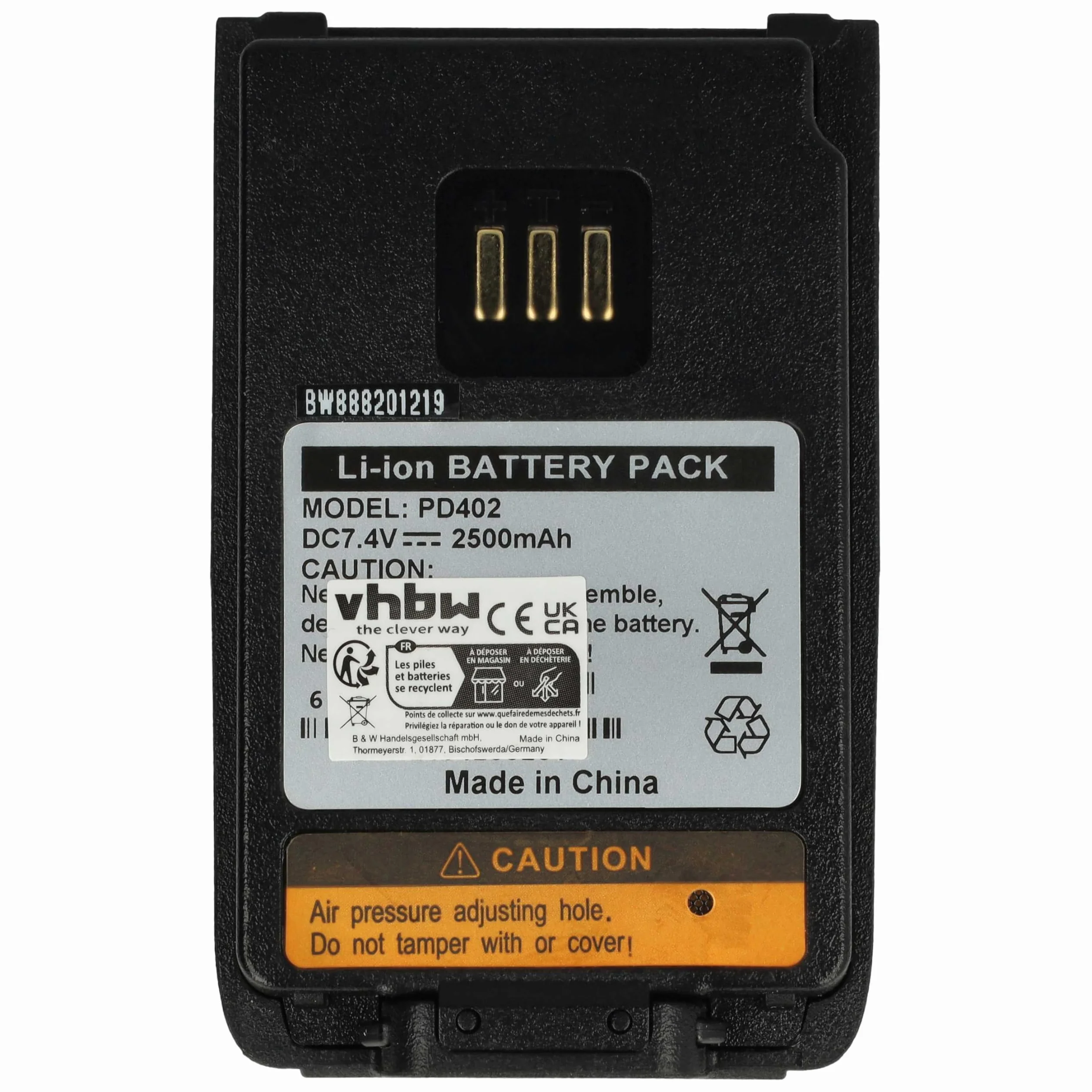 Vhbw Bateria Li-Ion 2500mAh 7,2V do Hytera PD602G PD602 PD606 PD605 PD660 UL913 PD5 PD600 Radio