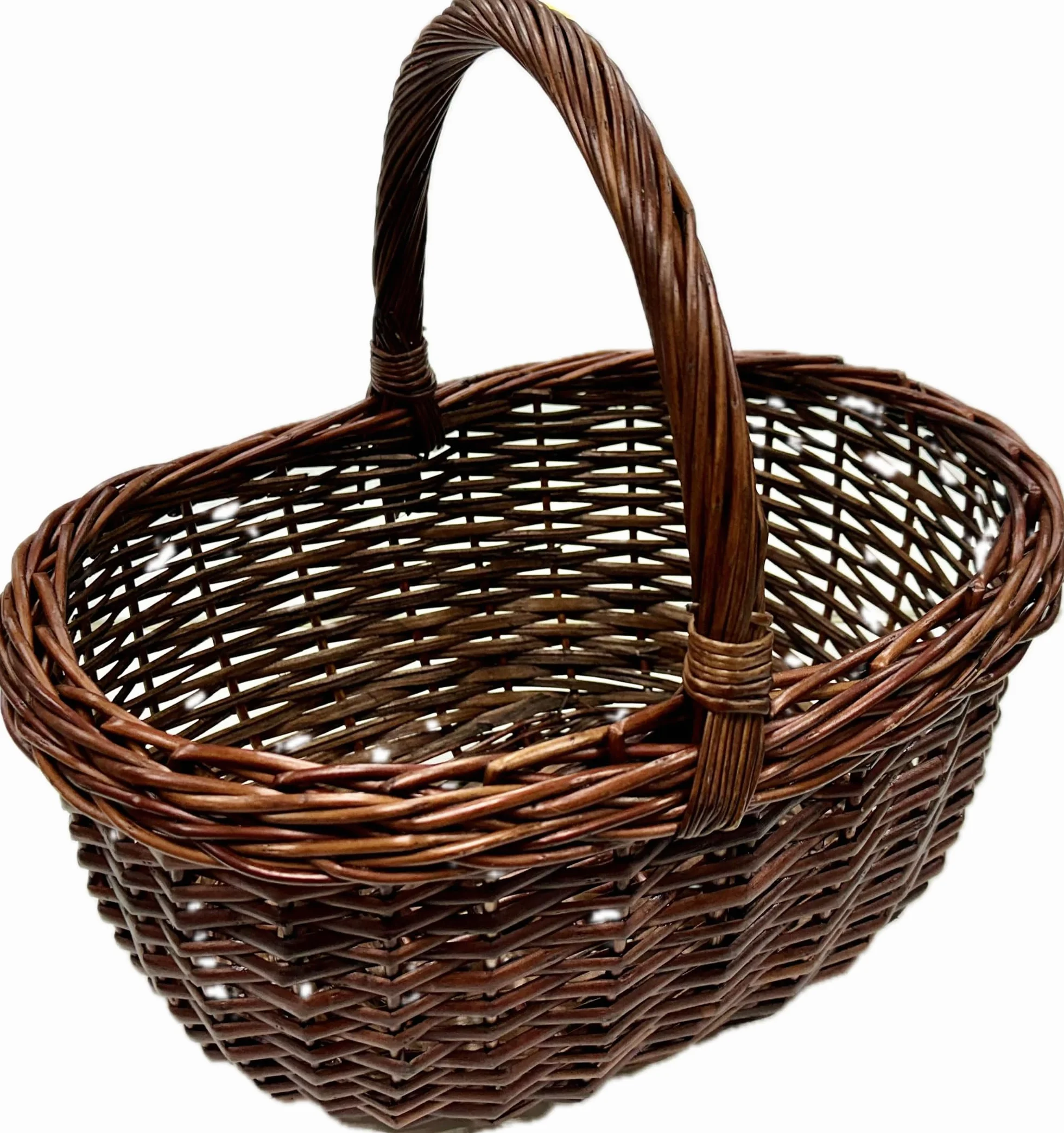 Cesto vimini con manico per funghi pic nic castagne colore marrone cm 40x30x40h