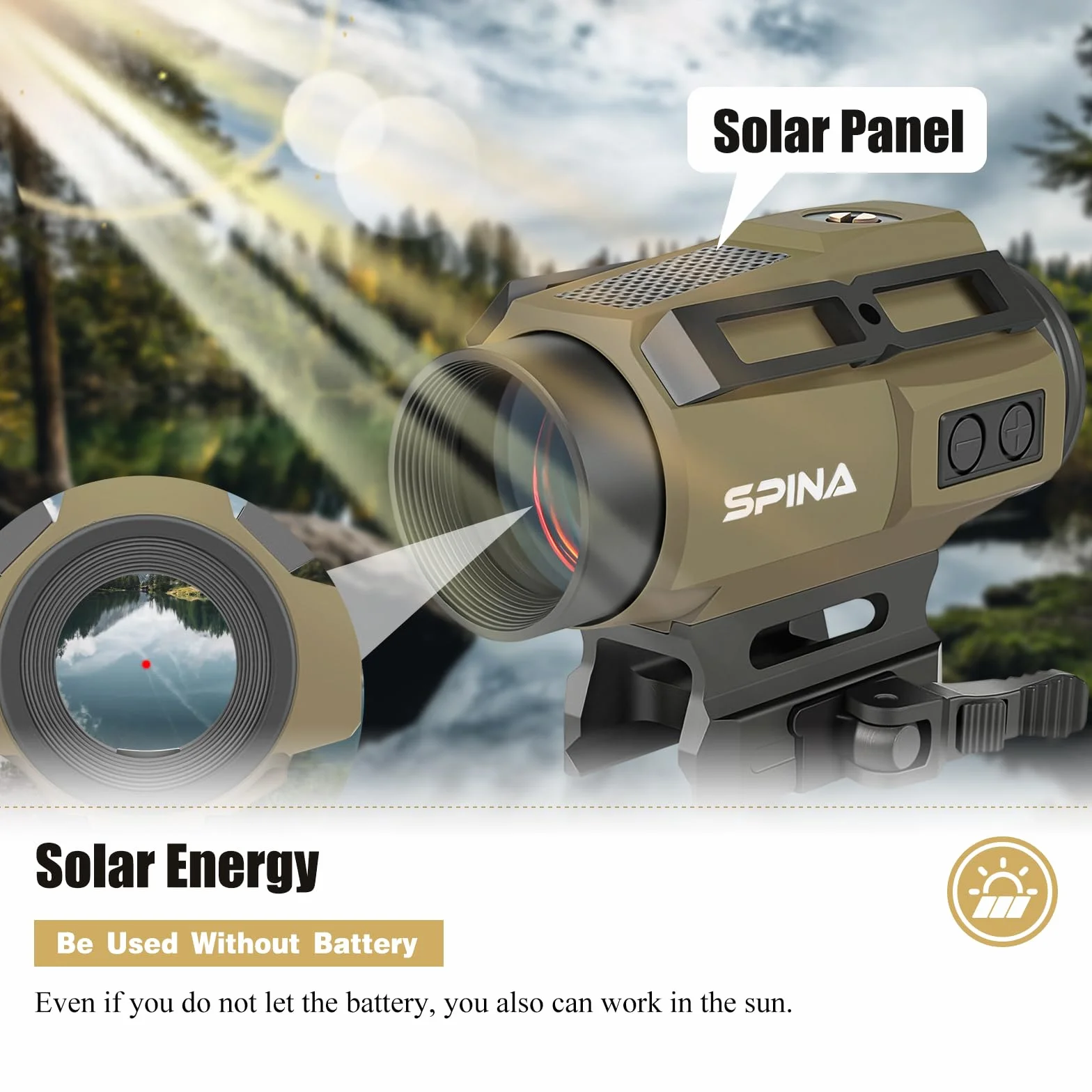 SPINA OPTICS Mirino solare Red Dot Sight 1x30mm 2 MOA con Reticolo Dot/Cross Circle e 7 livelli luminosità QD Mount