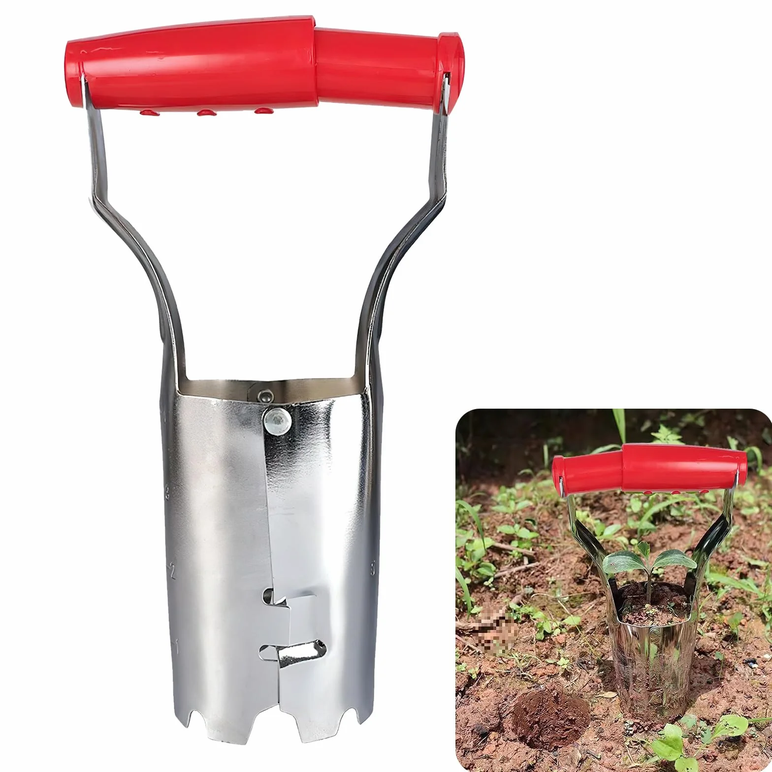 Piantabulbi, Strumento Piantabulbi con Misurazione, Piantatore di Bulbi, Attrezzi Piantagione Bulbi Fiore per Piantine di Fiori, Piantine di Patate, Piantine di Pomodoro (Rosso)