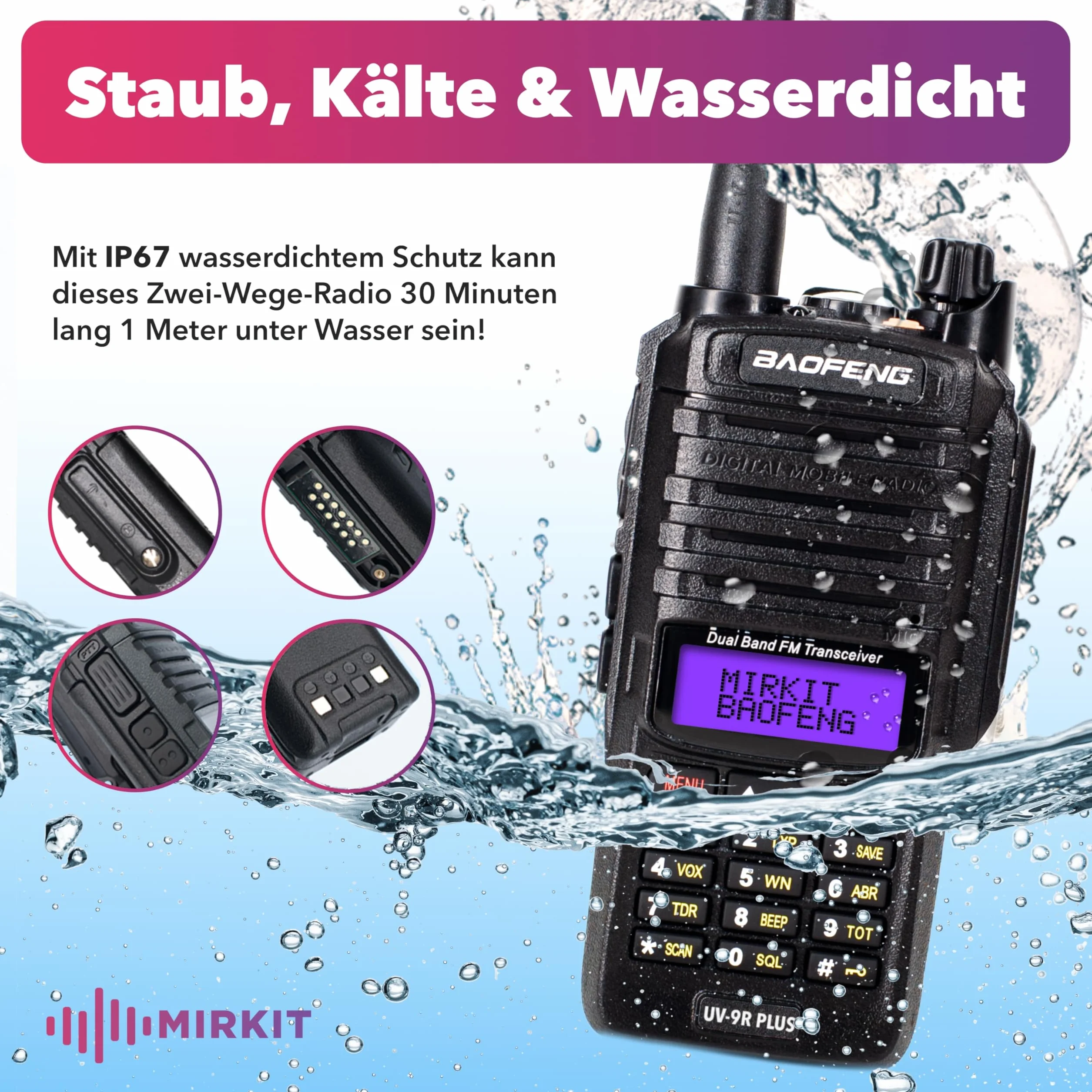 MIRKIT Radio impermeabile UV-9R Plus MK1 Dual Band 2200 mAh