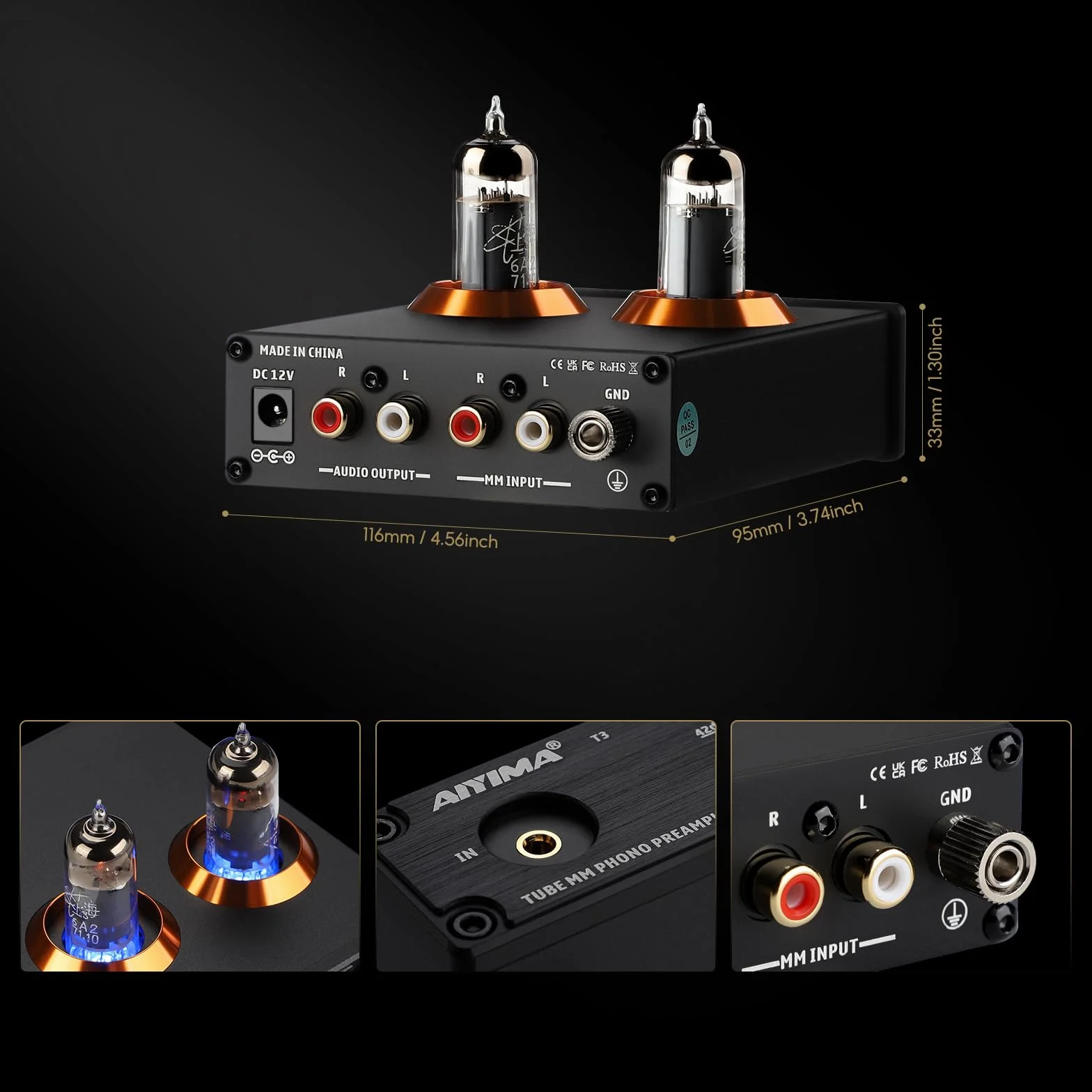 AIYIMA T3 Tube MM Phono Preamplificatore HiFi Stereo Audio per Giradischi