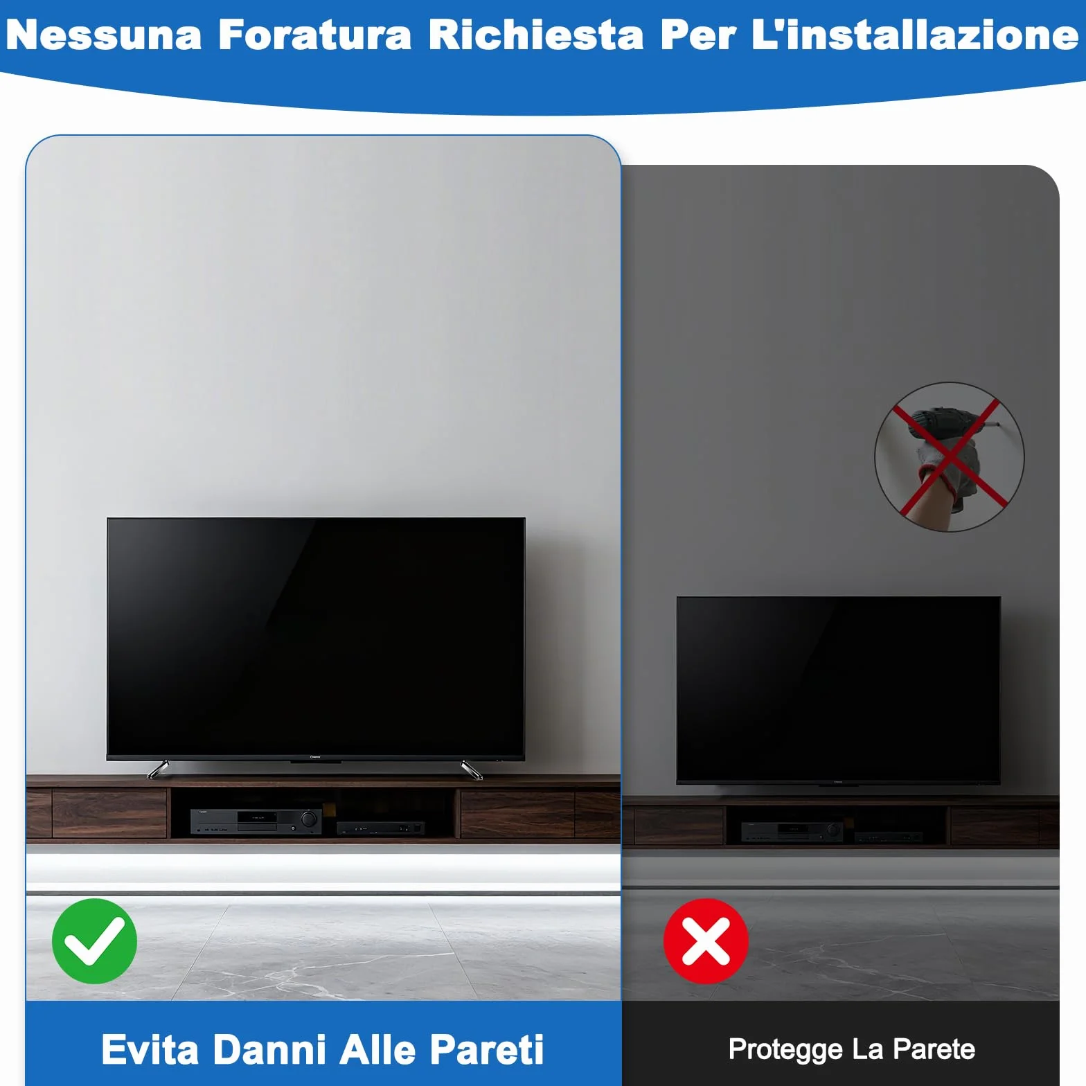 Piedini Supporto TV Universali Nero 20-65 Pollici Regolabile in Altezza ABS Base Antiscivolo 2 Pezzi