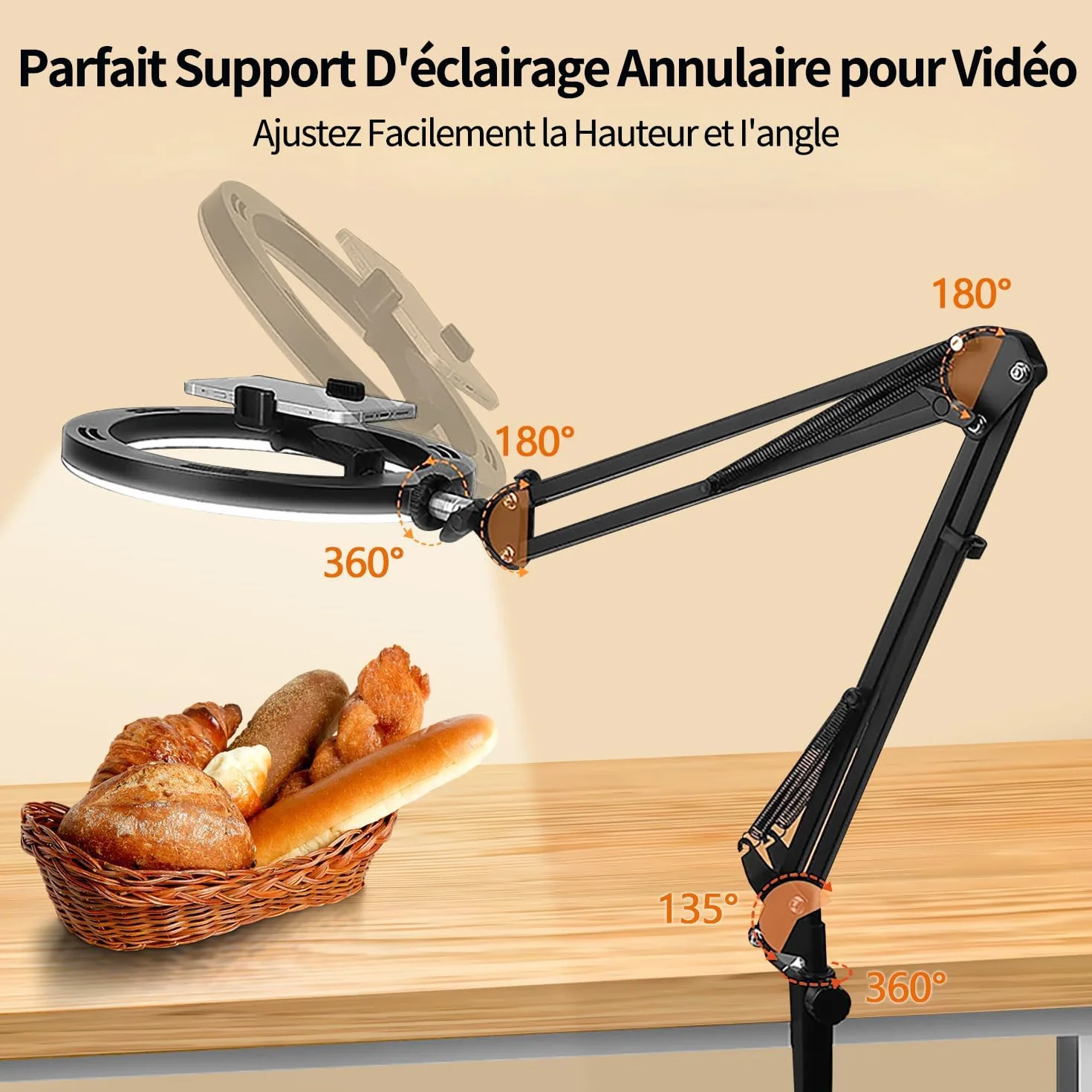 yAyusi 10'' Ring Light con Supporto per Telefono, Treppiede LED Dimmerabile per Video TikTok YouTube