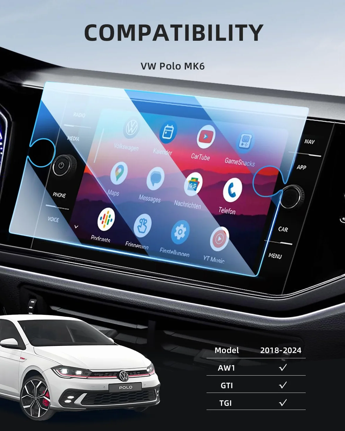 Pellicola Protettiva 8" Discover Media per VW Polo MK6 2018-2026, Vetro Temperato 9H Anti-Graffio