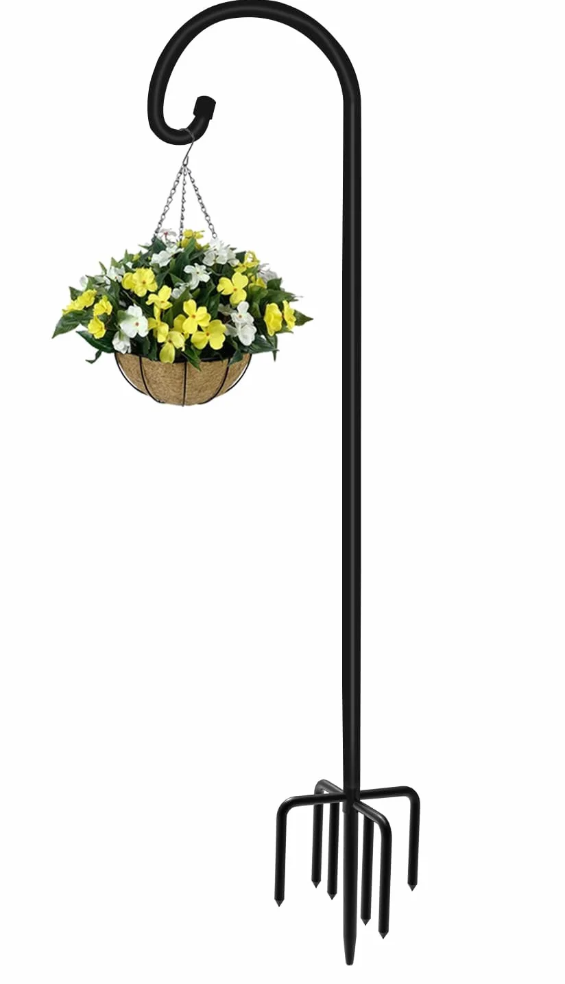 Artigarden Ganci da pastore con base rinforzata a 7 punte, supporto sospeso per mangiatoie, palo metallico regolabile per luci, decorazioni matrimoniali, cesti piante, Nero(1,234cm)
