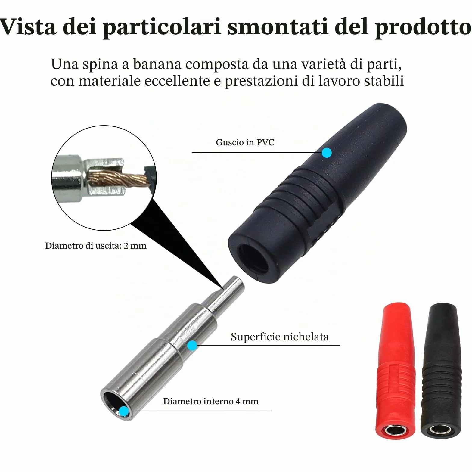 Spina Banana Femmina 4mm Presa Jack Isolata PA Rame per Test Elettrici Rosso Nero 16 Pezzi
