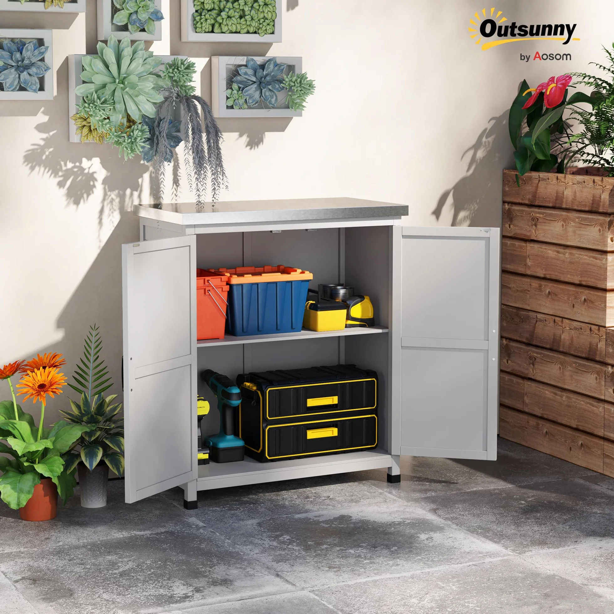 Outsunny Armadio da Esterno Acciaio Zincato 79x43x92 cm Grigio