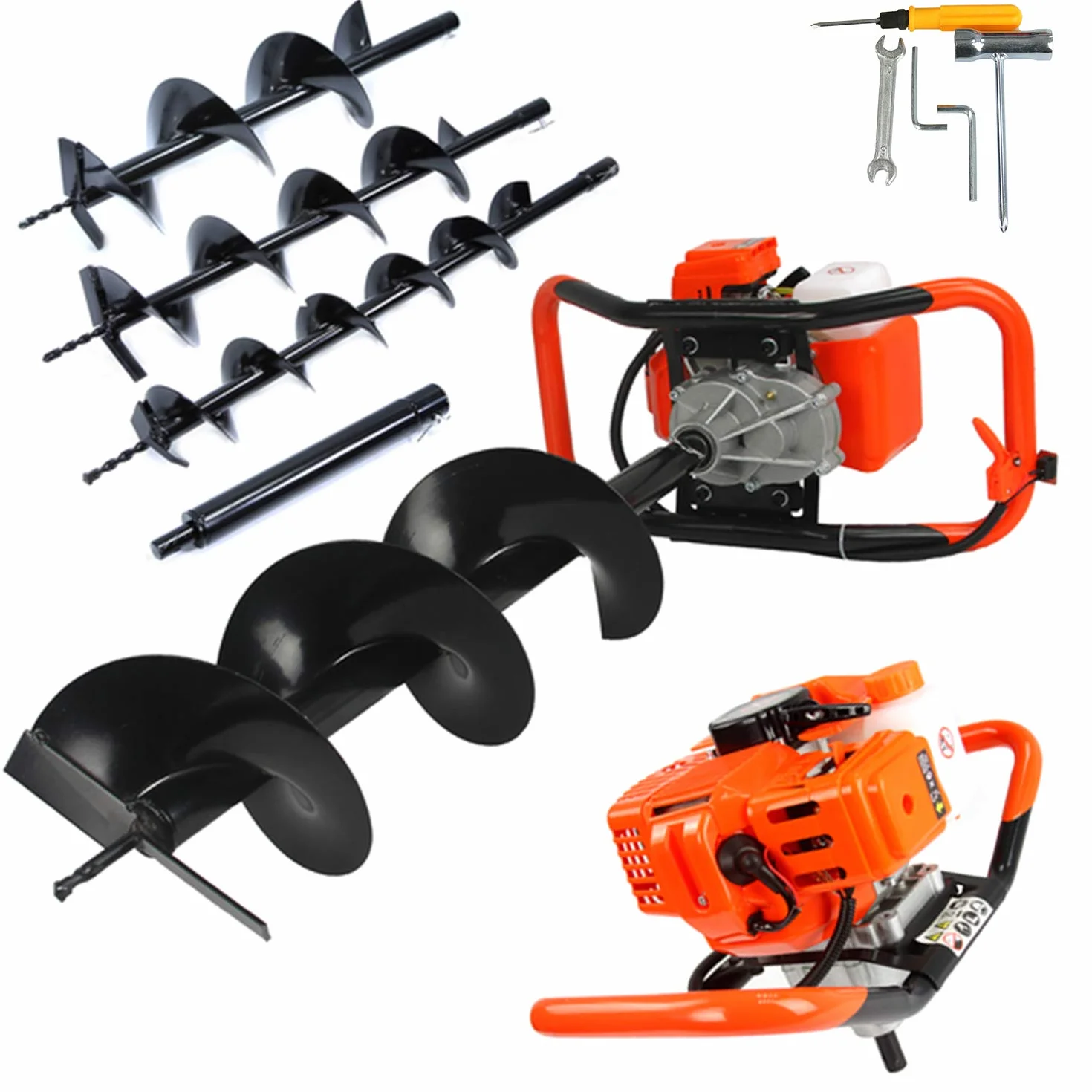 Mototrivella a scoppio 62cc 5,2CV Miscela Benzina:Olio DEMON con 3 punte Ø100mm, 150mm, 200mm + prolunga Trivella Trivellatrice da giardino Motore
