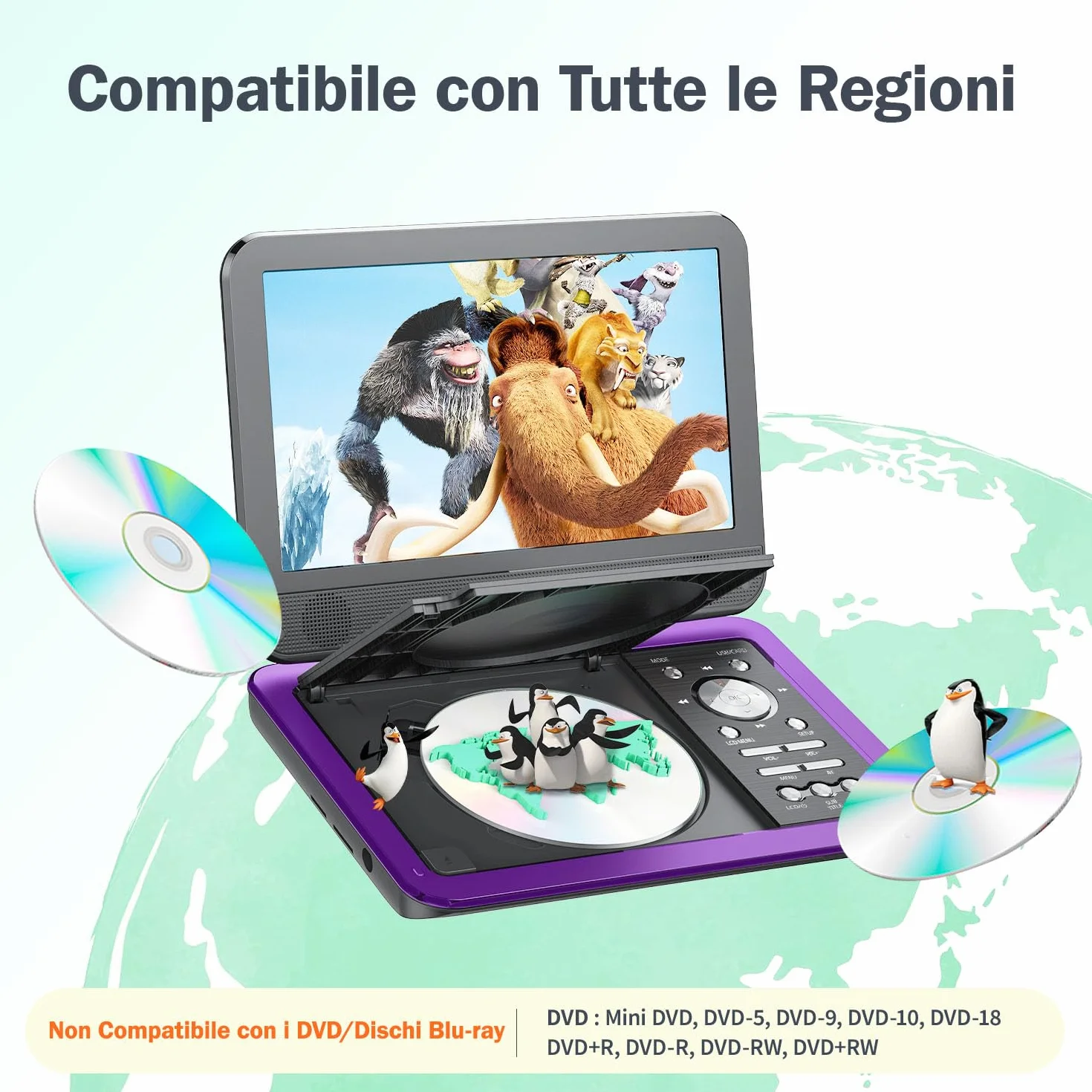 YOTON Lettore DVD Portatile 12,5" Schermo Girevole HD 10,5" per Auto Bambini Batteria 6 Ore USB SD