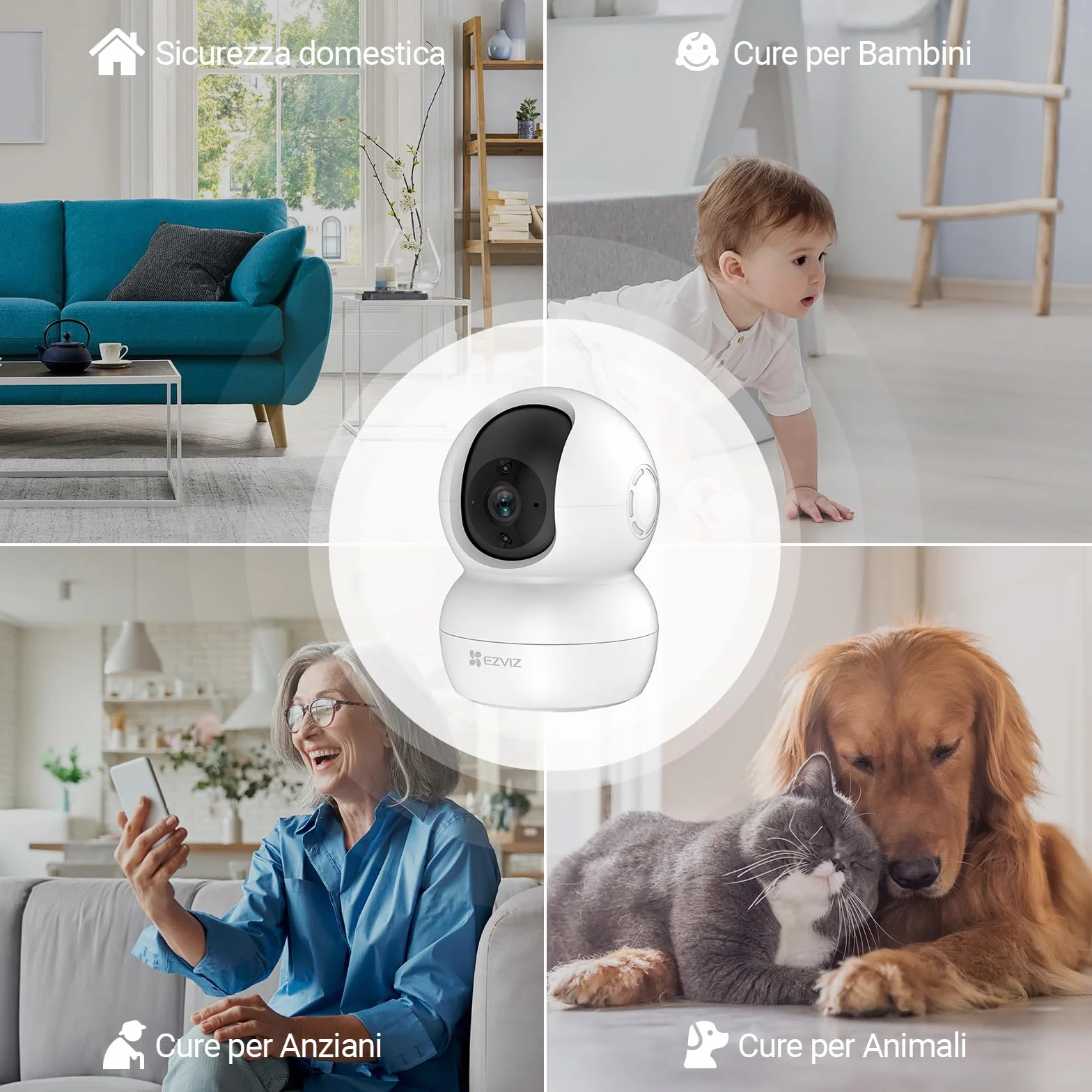 EZVIZ TY2 Telecamera da Interno Wifi IP 1080p Grandangolare Visione Notturna Audio Due Vie Compatibile con Alexa