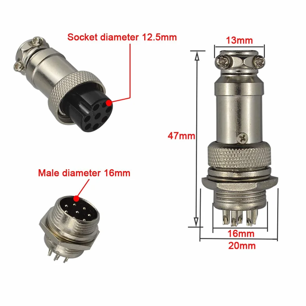 GX16 8-Pin Aviazione Spina Connettore 5A 16mm Maschio Femmina Metallo con Gomma Berretto