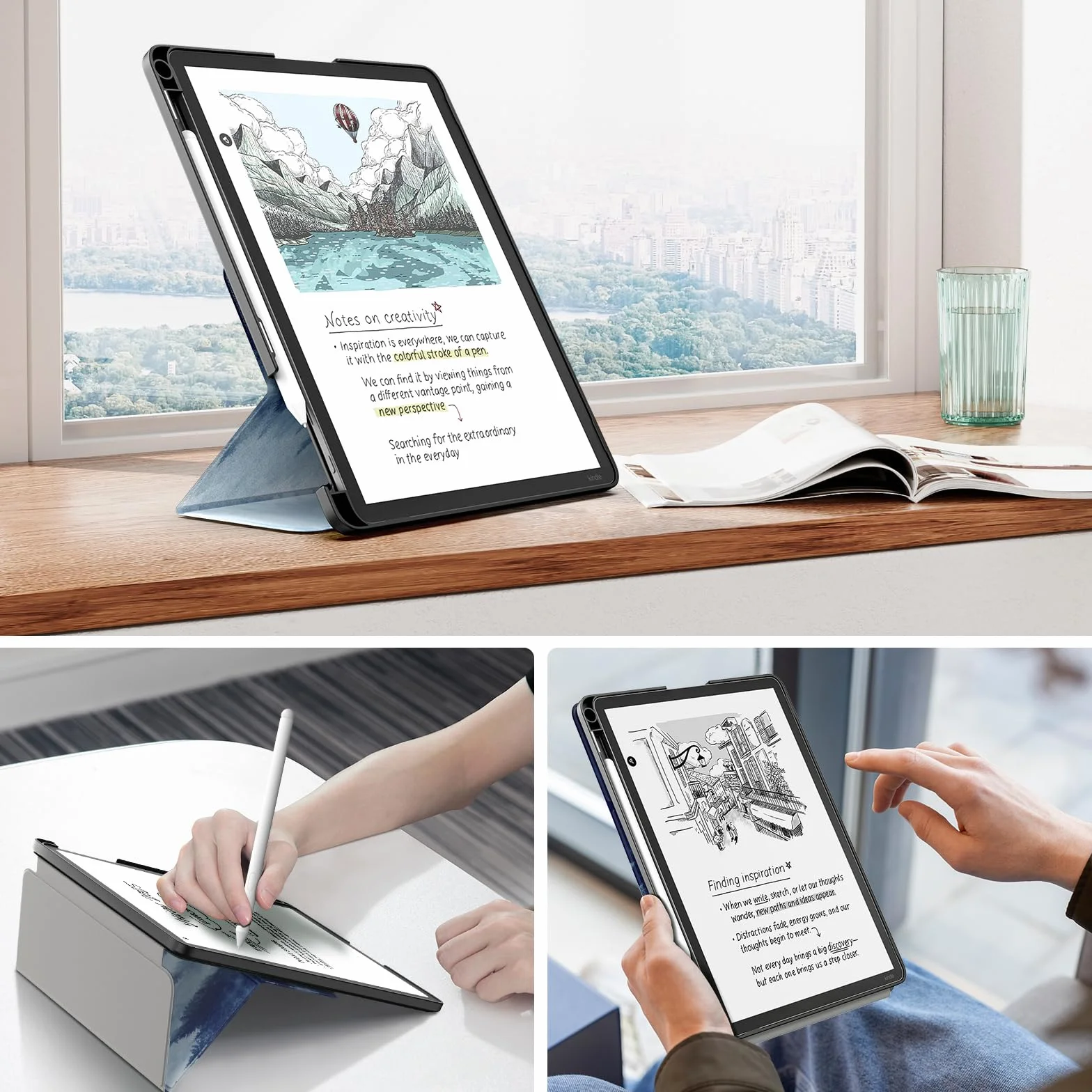 MoKo Kindle Scribe 11" 3a Generazione 2025 Colorsoft 1a Generazione 2025 Custodia in pelle Premium con supporto per penna Auto Sonno/Sveglia Foresta Grigia