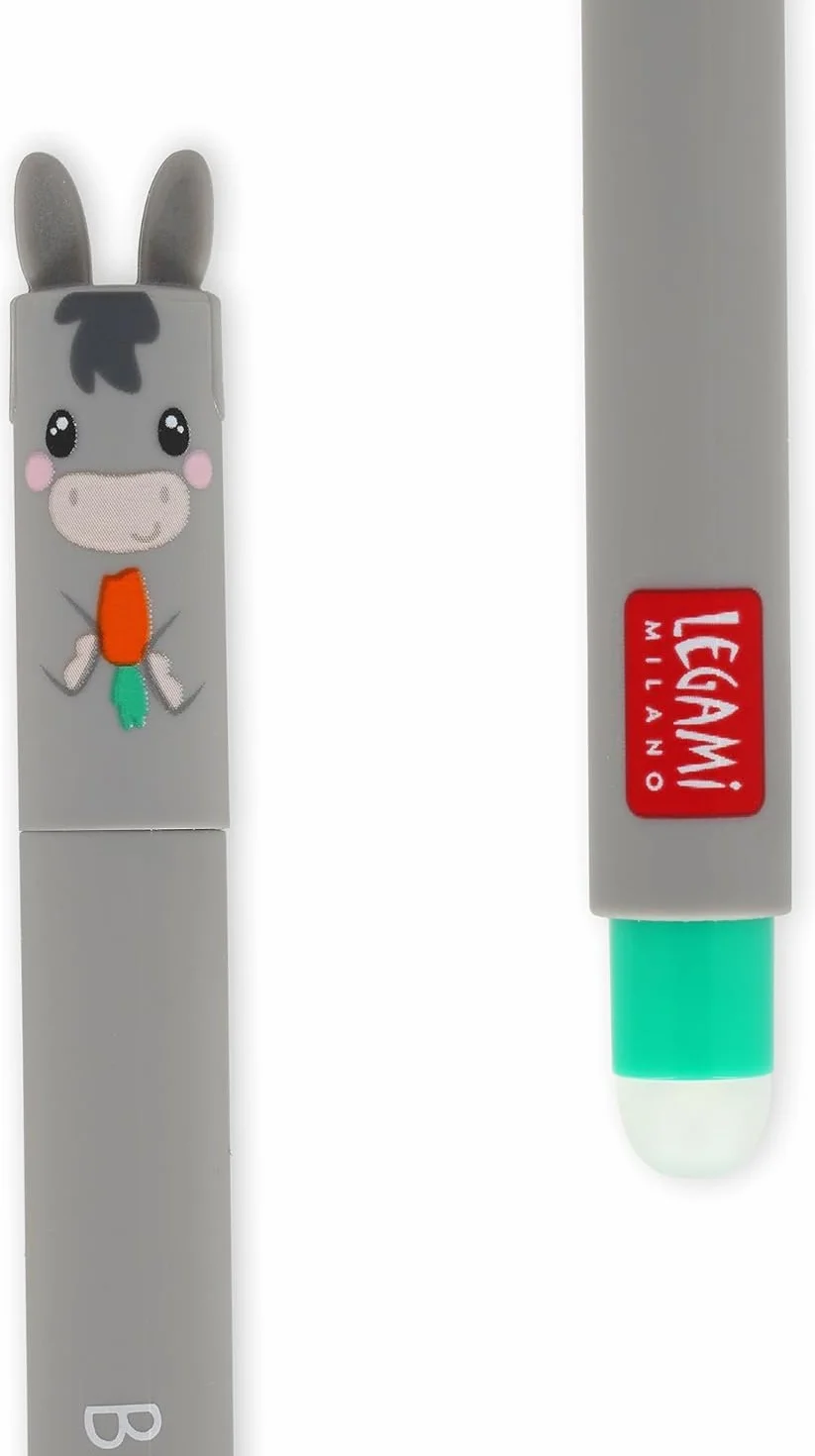 Legami Set di 4 Penne Gel Cancellabili Farm Sweet Farm, Inchiostro Termosensibile, Punta 0,7 mm, Nero Rosa Verde Rosso