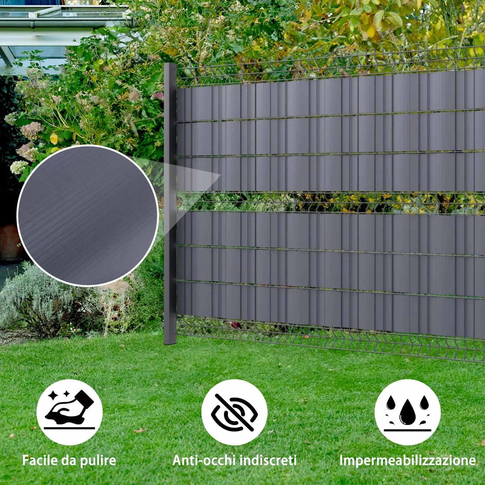 HENG FENG Strisce Frangivista PVC,per Recinzione a Doppio Picchetto 35m x 19cm,450g/m²,Anti-UV,Impermeabile,Antistrappo,Incluse 20 Clip–Protezione Privacy per Giardino e Balcone (Antracite)