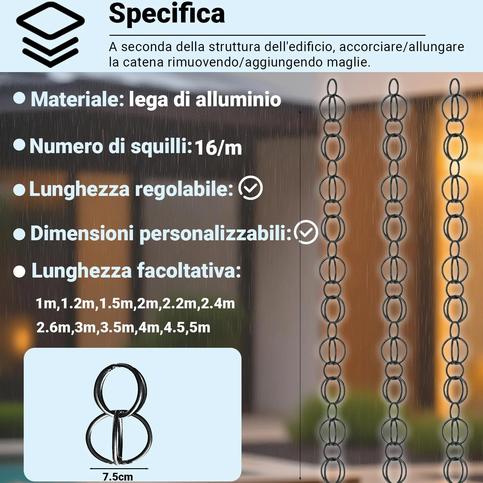 Catena da Pioggia Antica Giapponese 2.4m Nero per Giardino Terrazzo
