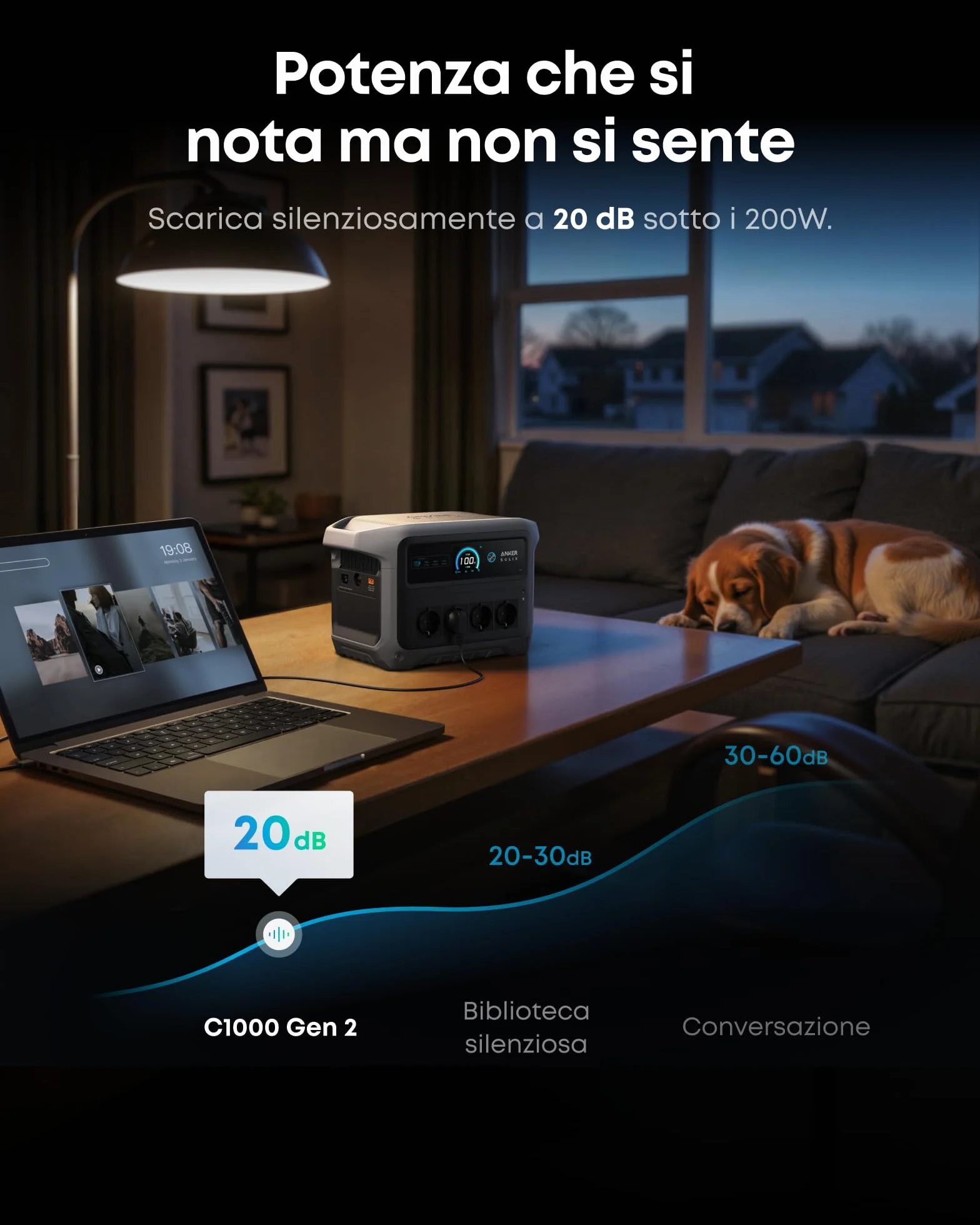 Anker SOLIX C1000 Gen 2 stazione di energia portatile, generatore solare da 2000W (picco 3000W), ricarica completa in 49 minuti, batteria LiFePO4 da 1024Wh per backup domestico, interruzioni di corren