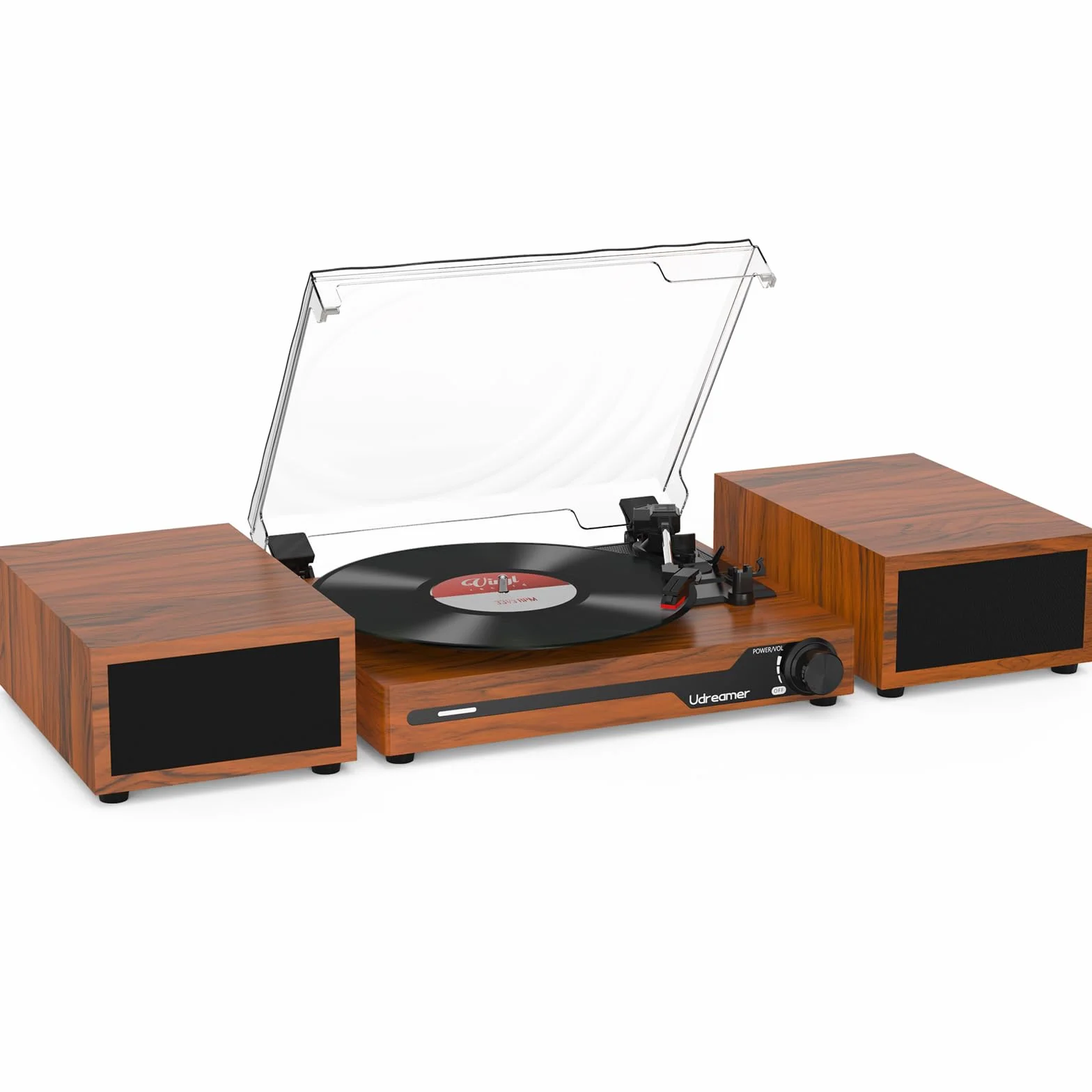 Udreamer Giradischi Vintage Bluetooth 5.3 con 2 Altoparlanti Stereo, 3 Velocità, AUX-in, RCA, USB, Marrone