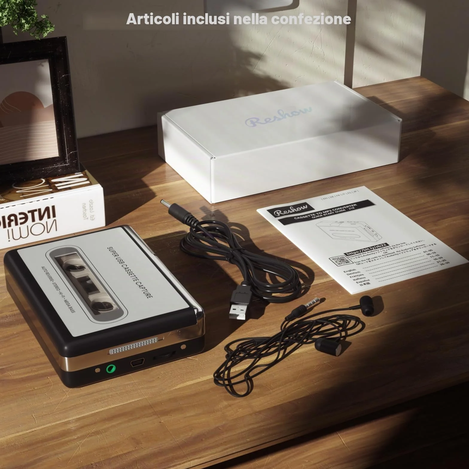 Reshow Registratore a cassette portatile MP3 USB argento
