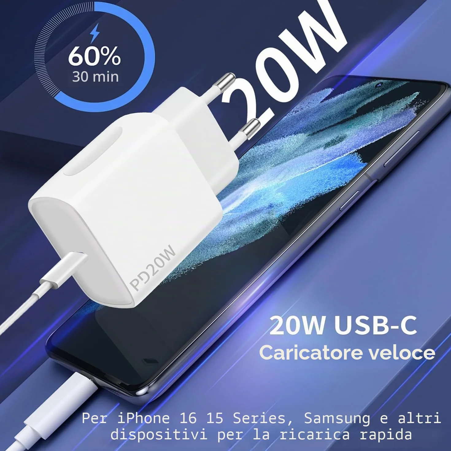 Ładowarka 20W USB-C 2 szt. z kablem 2x2m do Samsung Galaxy iPhone 17 16 15 Plus Pro Max iPad Huawei Xiaomi Oppo - Szybkie ładowanie
