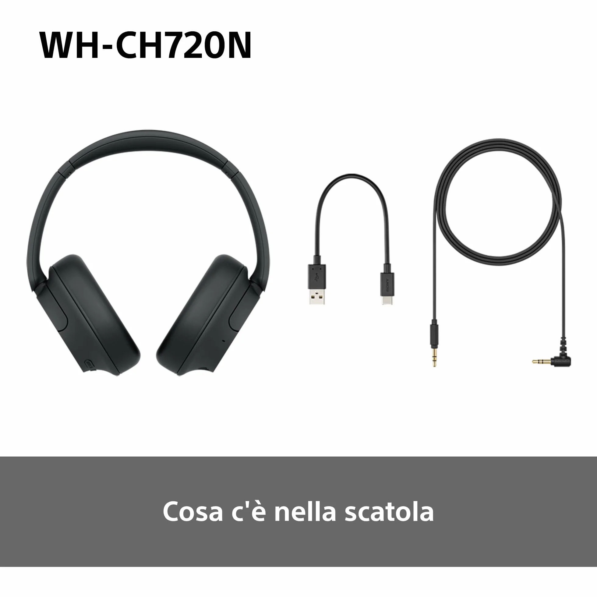 Sony WH-CH720N Cuffie Wireless Noise Cancelling Multipoint 35h Batteria Ricarica Rapida Nero